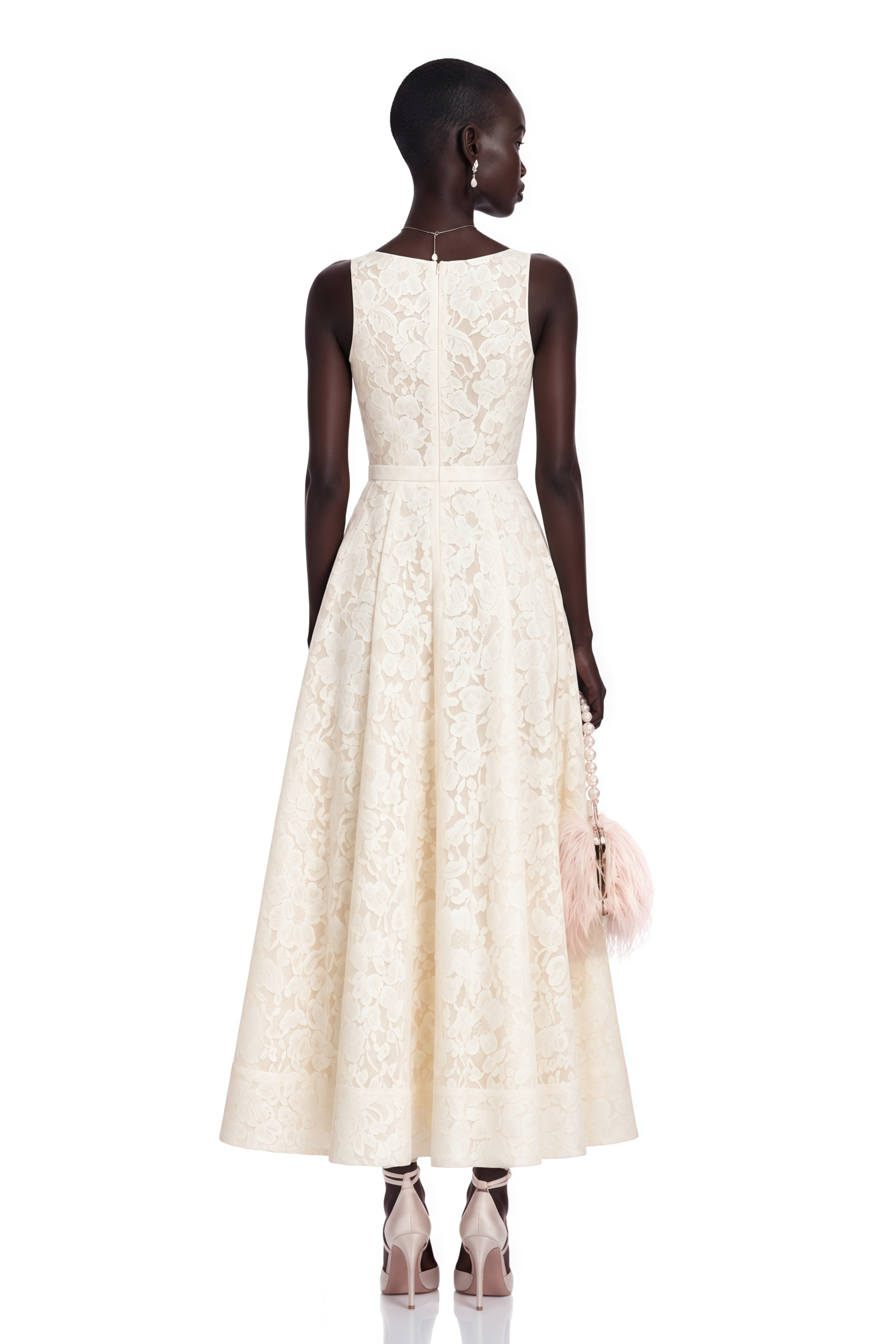 Golnar White Sleeveless Floral Lace Maxi Dress