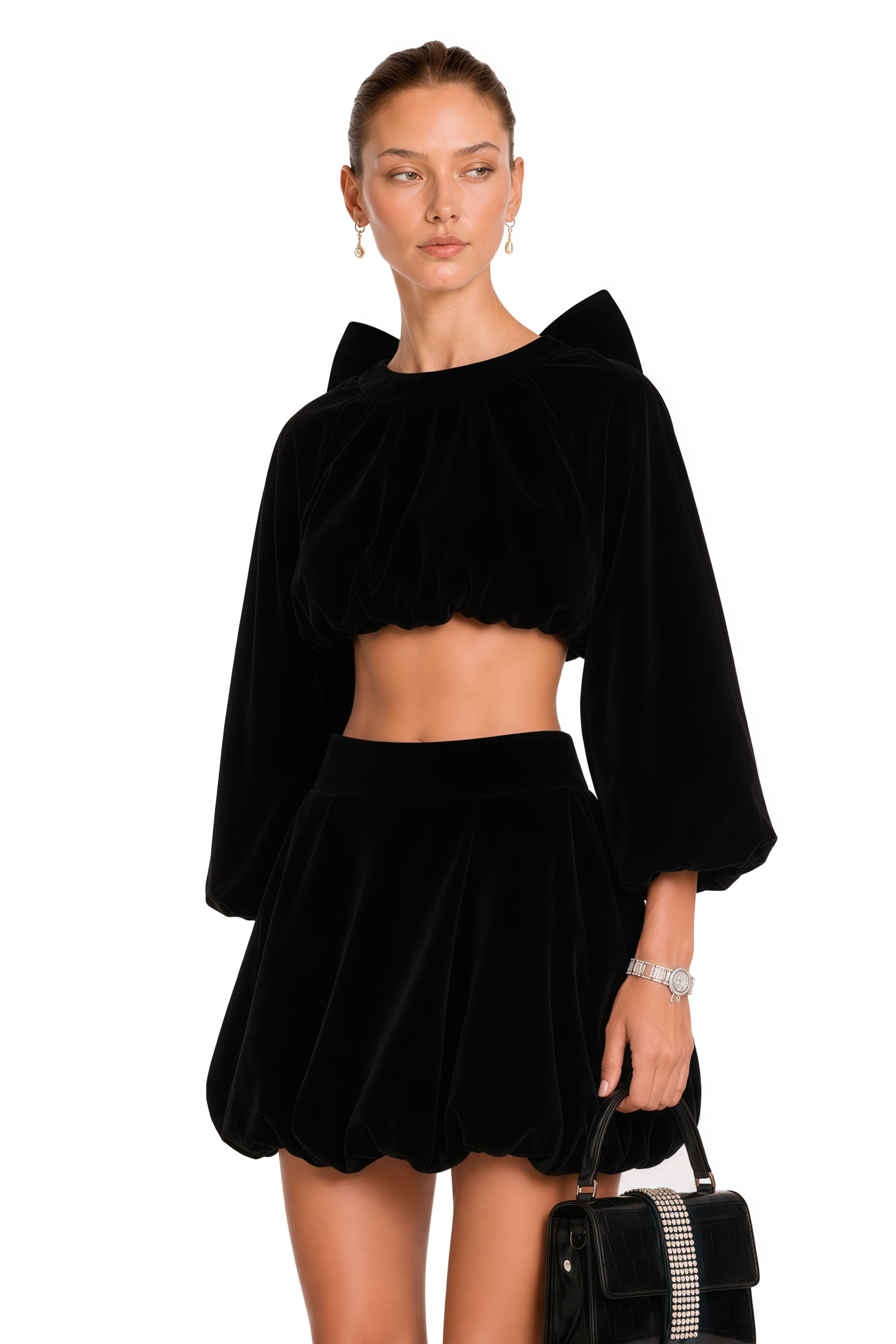 Beatrice Black Bubble Velvet Top & Skirt Set