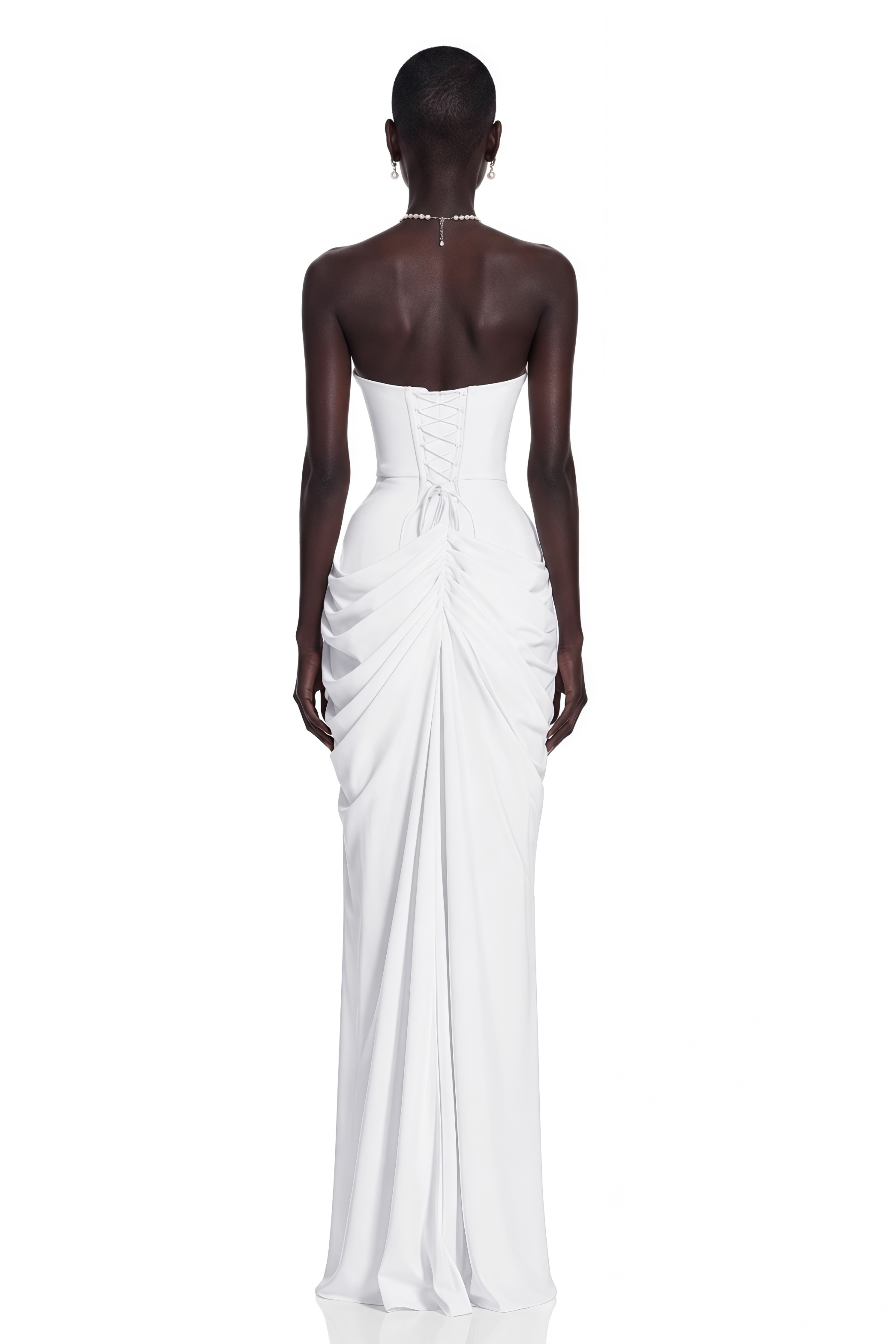 Safiya White Ruched Maxi Dress with Cross Front