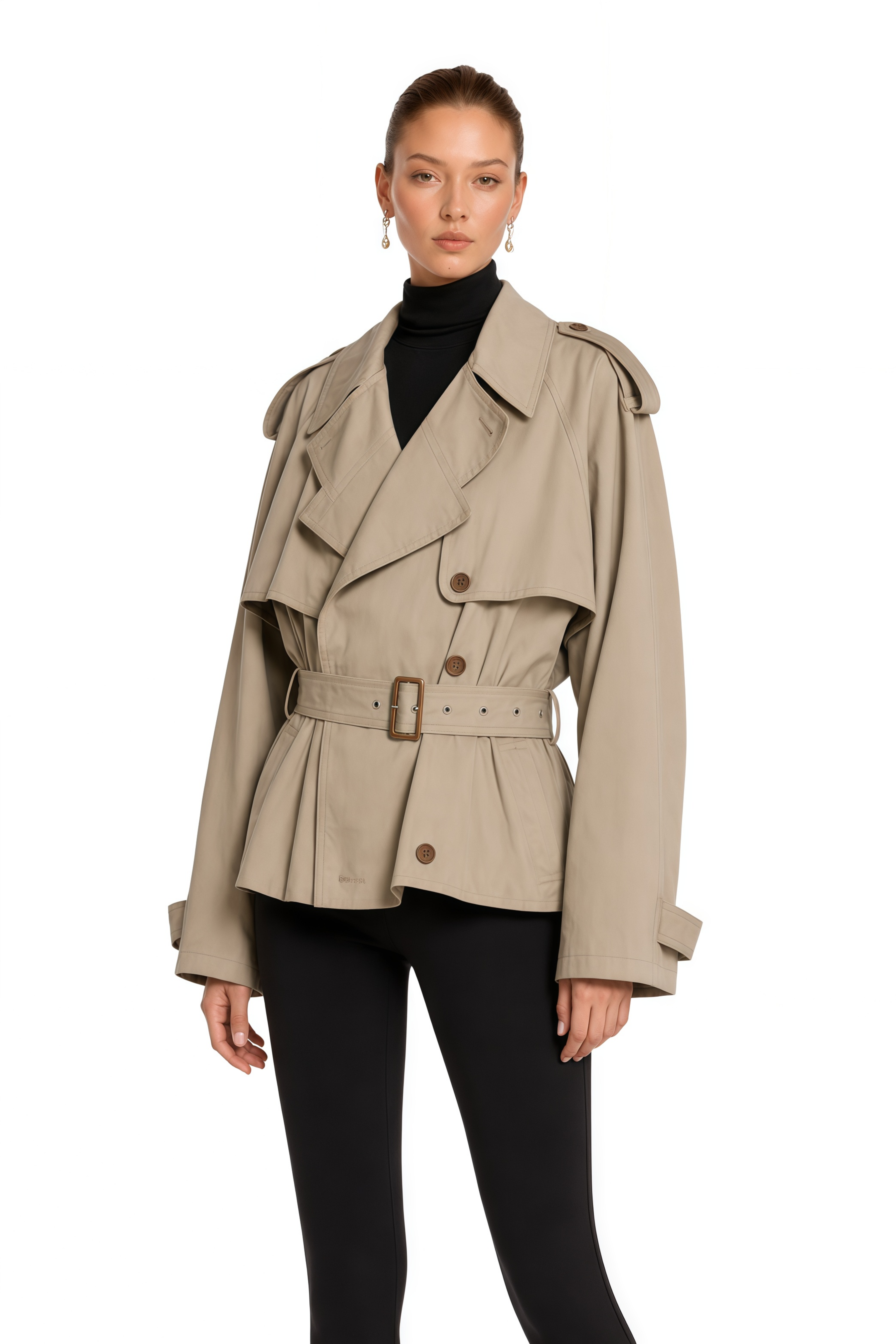 Sandra Khaki Double-Breasted Short Trench Coat