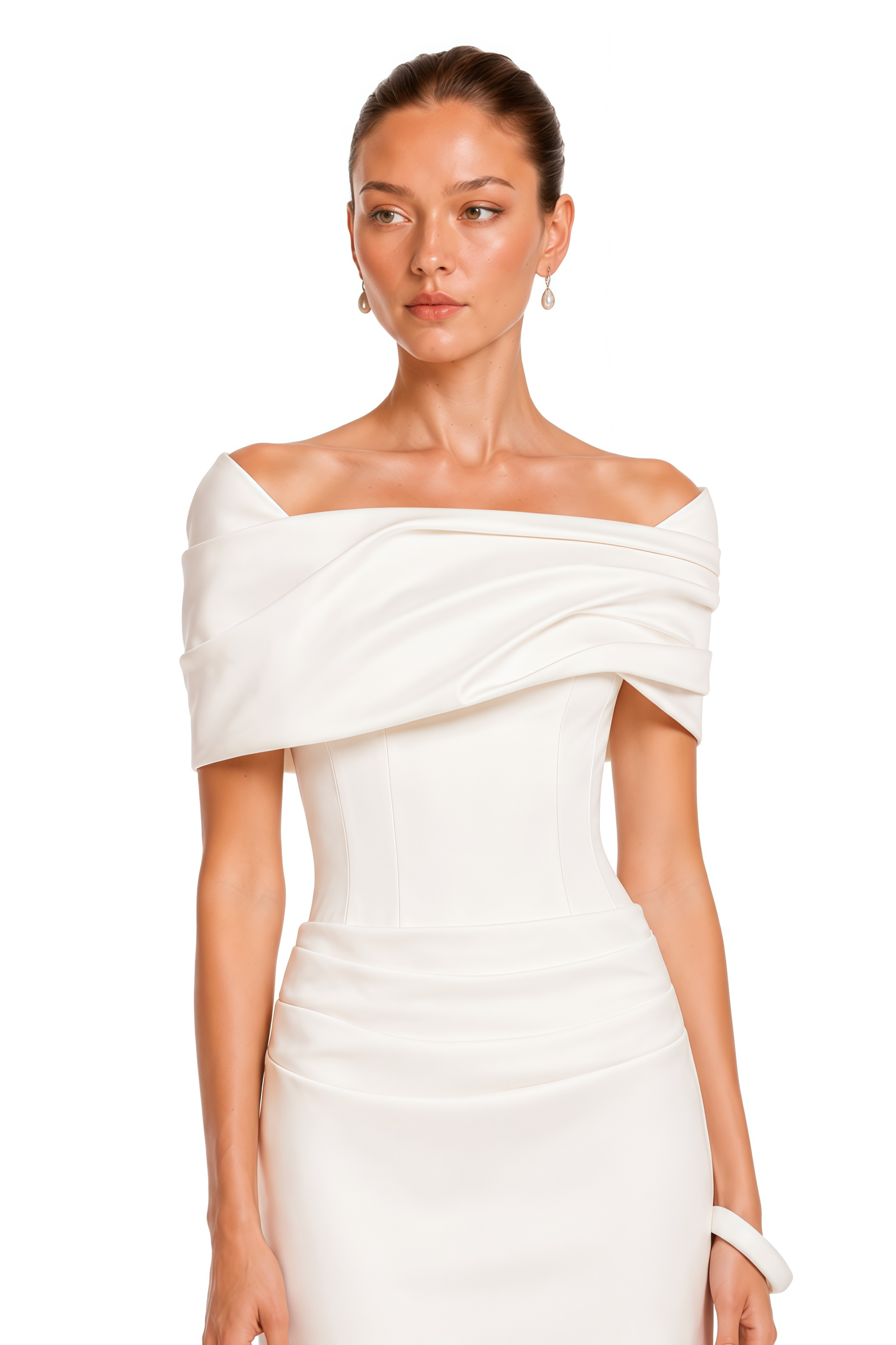 Solara White Draped Midi Dress