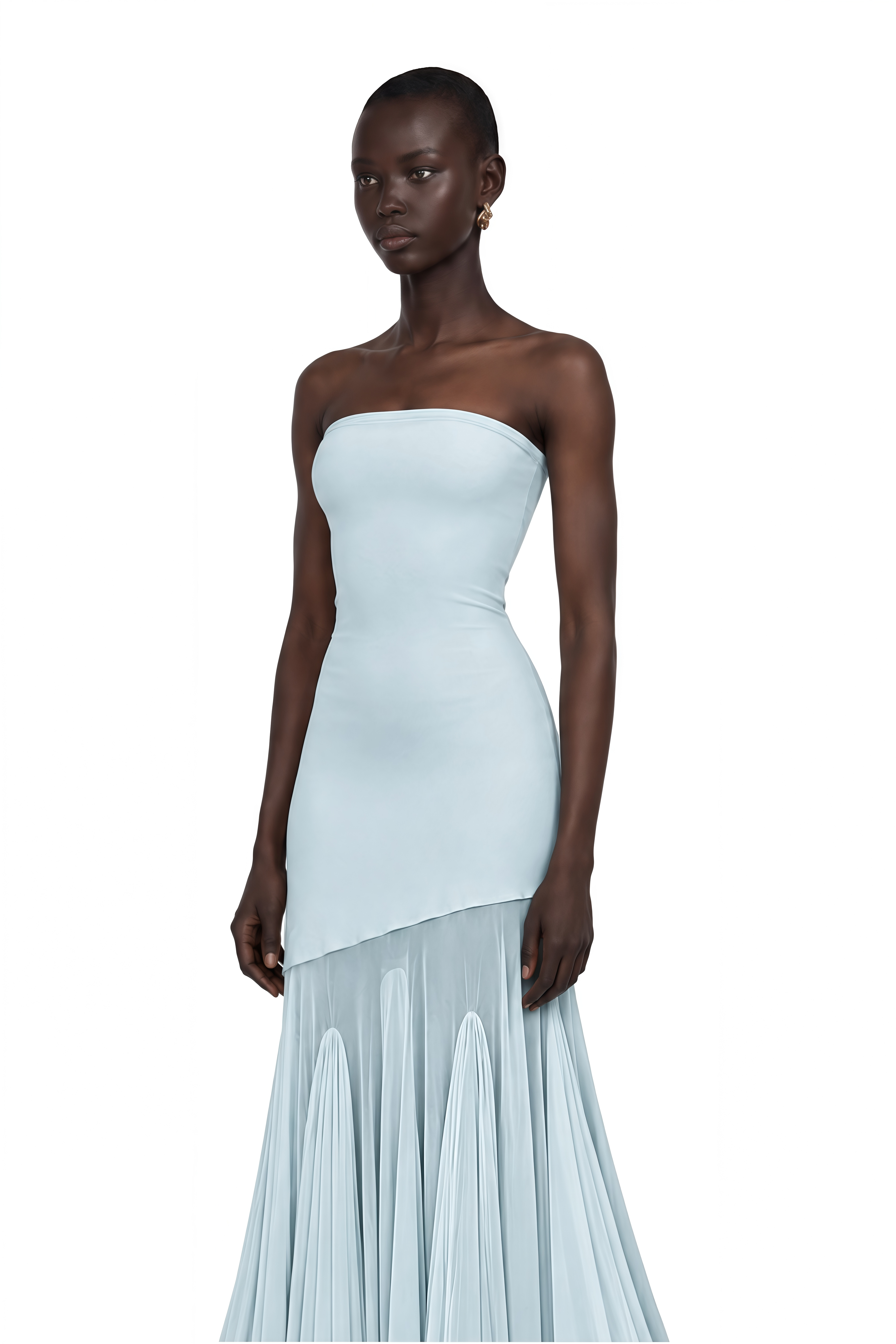 Josiane Blue Off-shoulder Sheer Tulle Maxi Dress