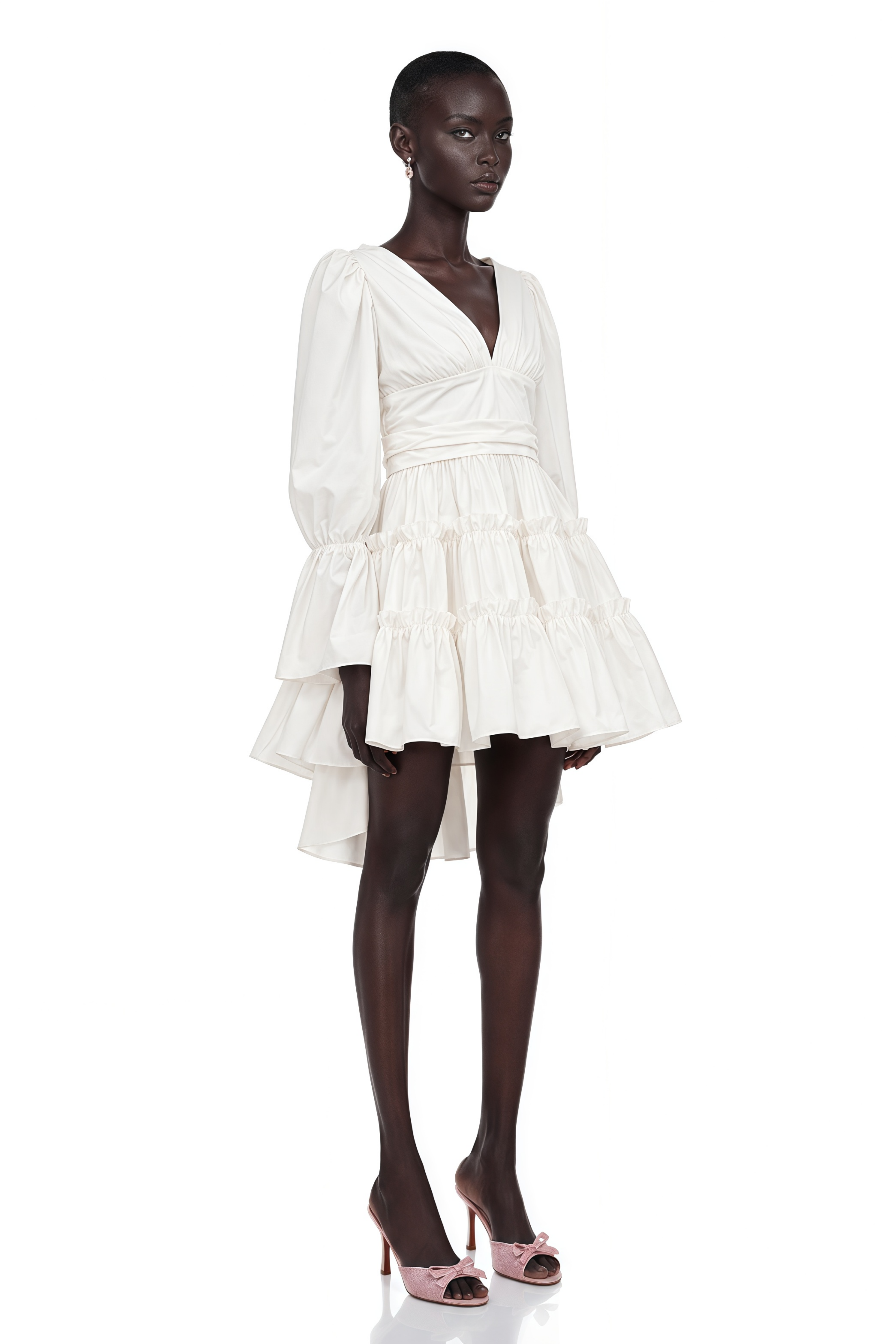 Jutta White Bowknot Shirred Mini Dress