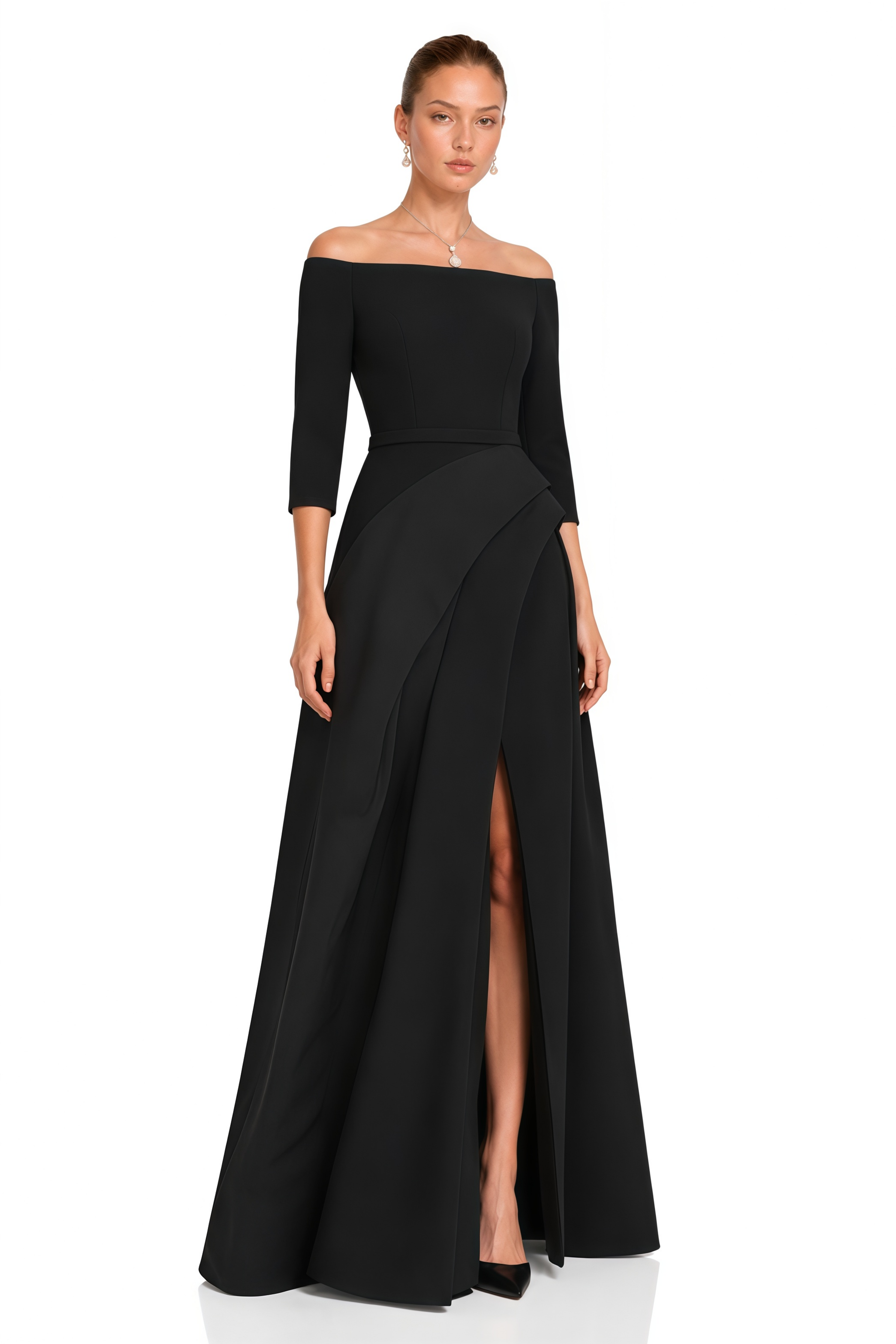Yoliswa Black Off-Shoulder Maxi Dress with High Thigh Slit