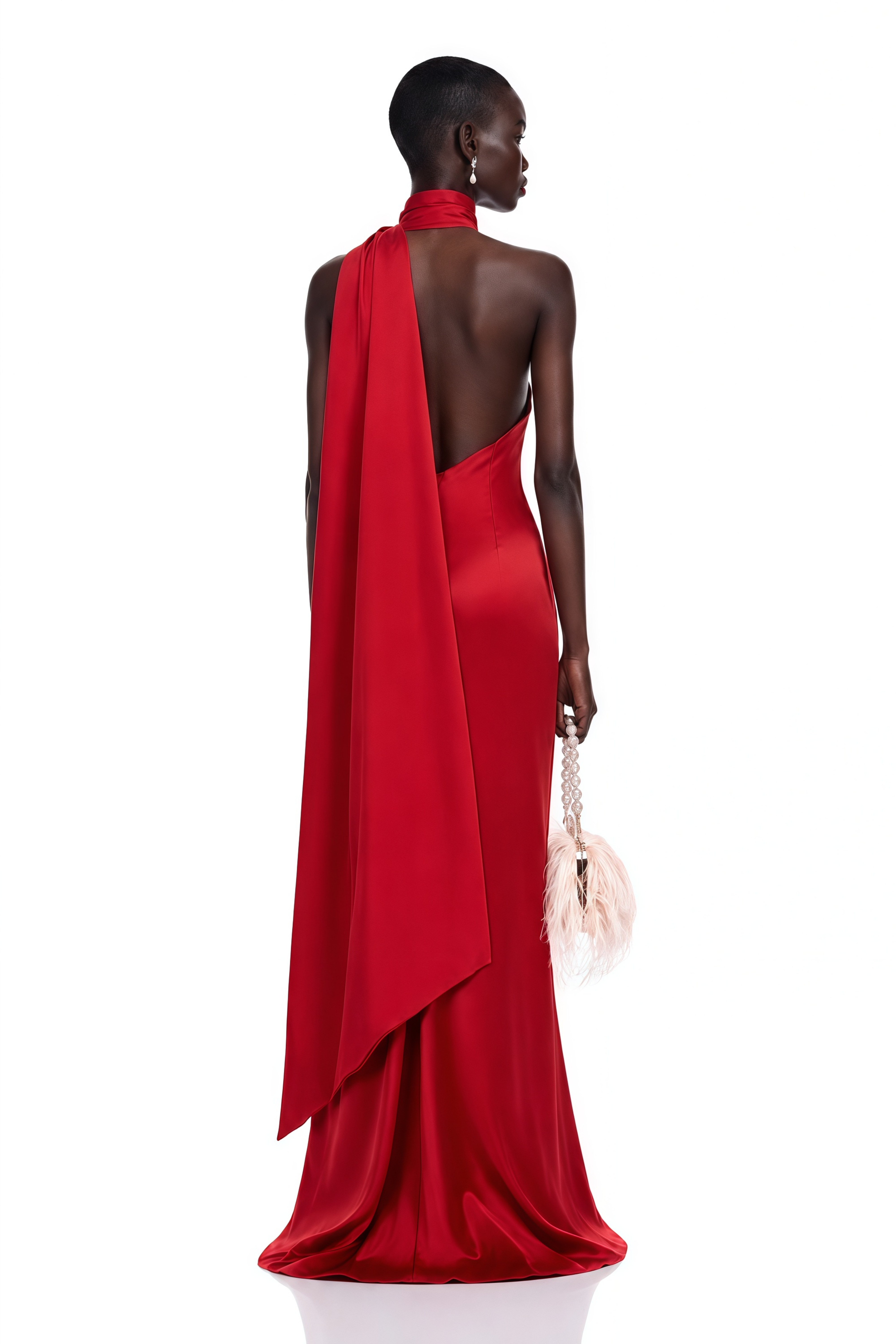 Frederica Red Halterneck 3D Petal Maxi Dress