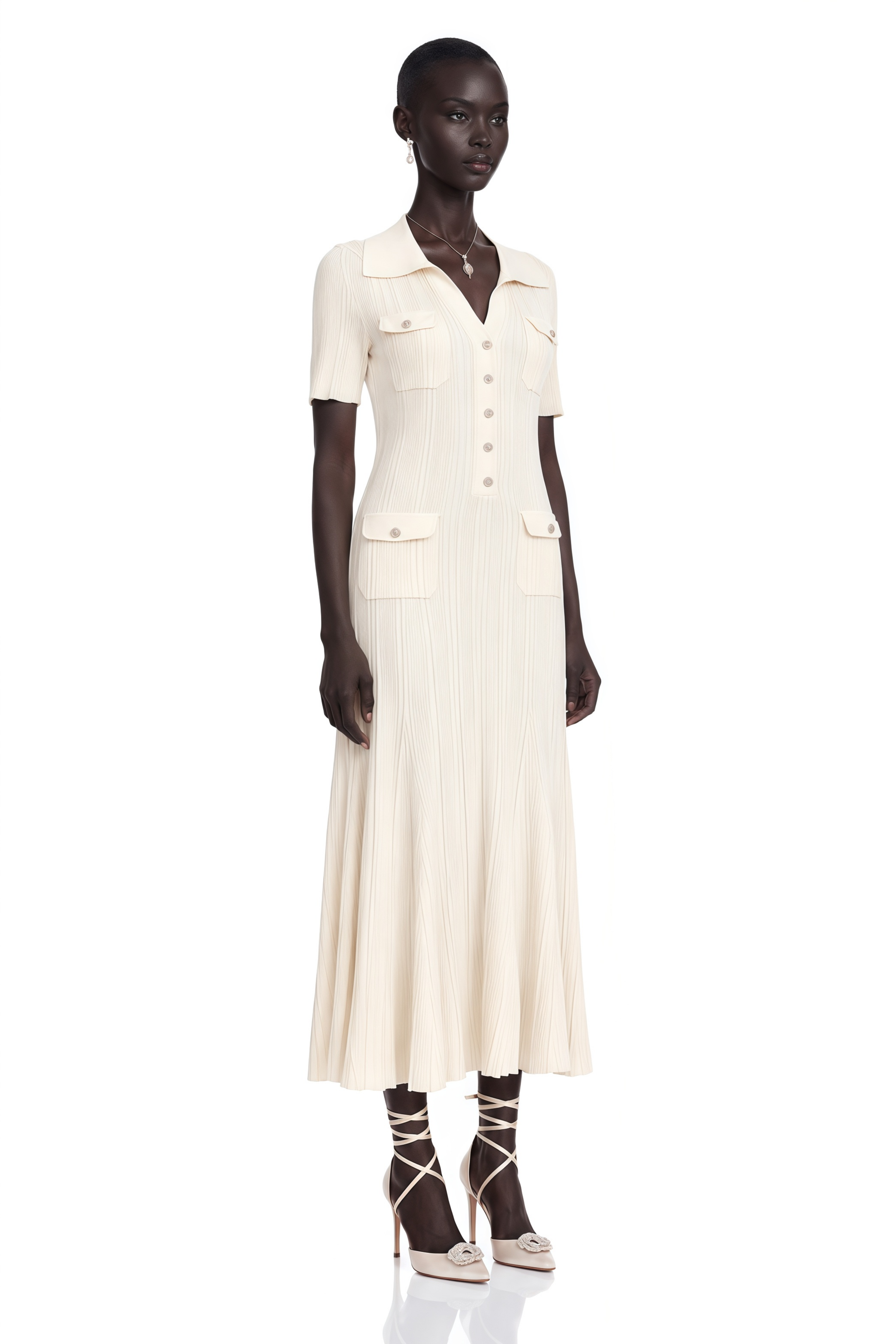 Nouria neutrals ribbed-knit midi dress