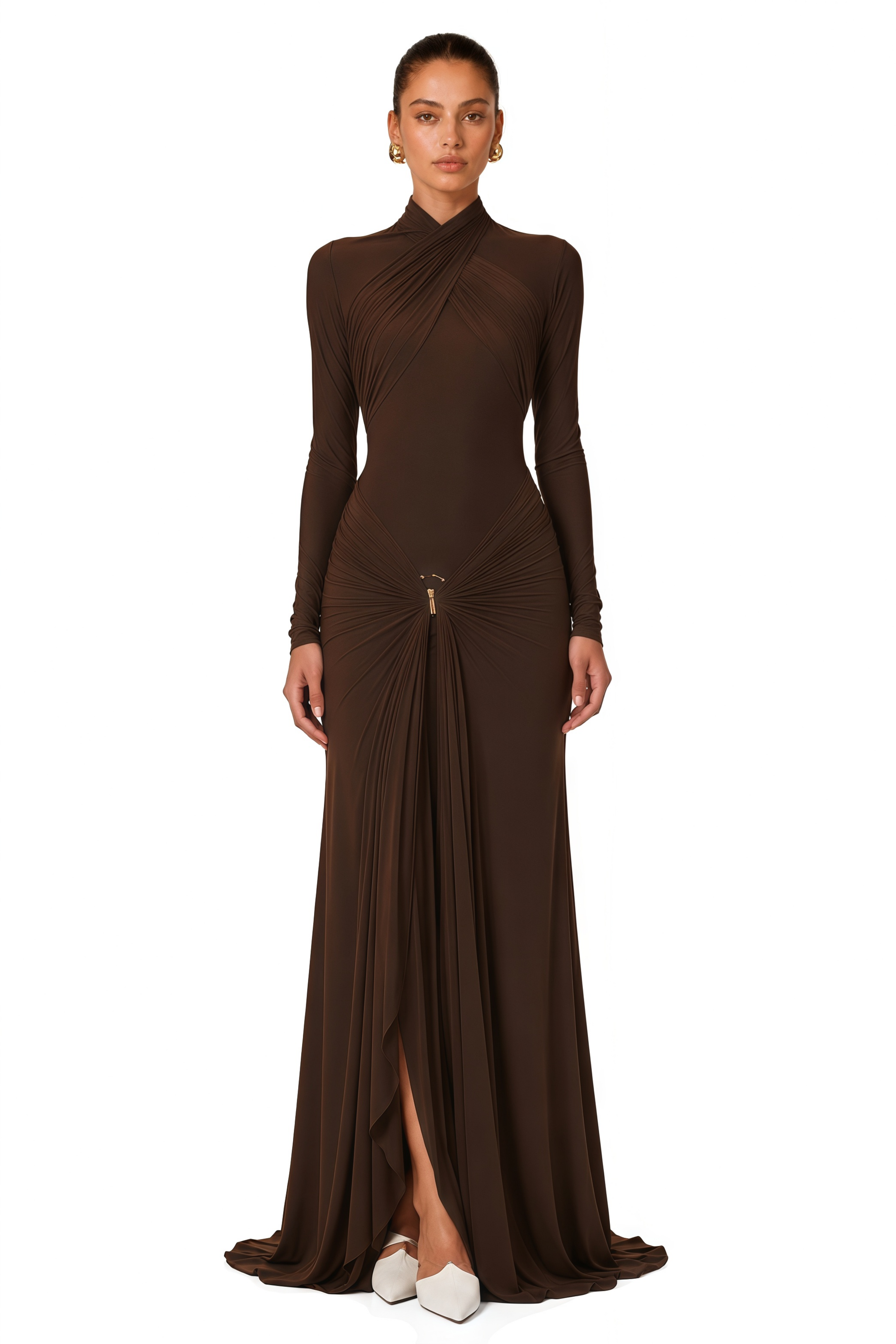 Lena Chocolate Brown Cross Front Maxi Dress