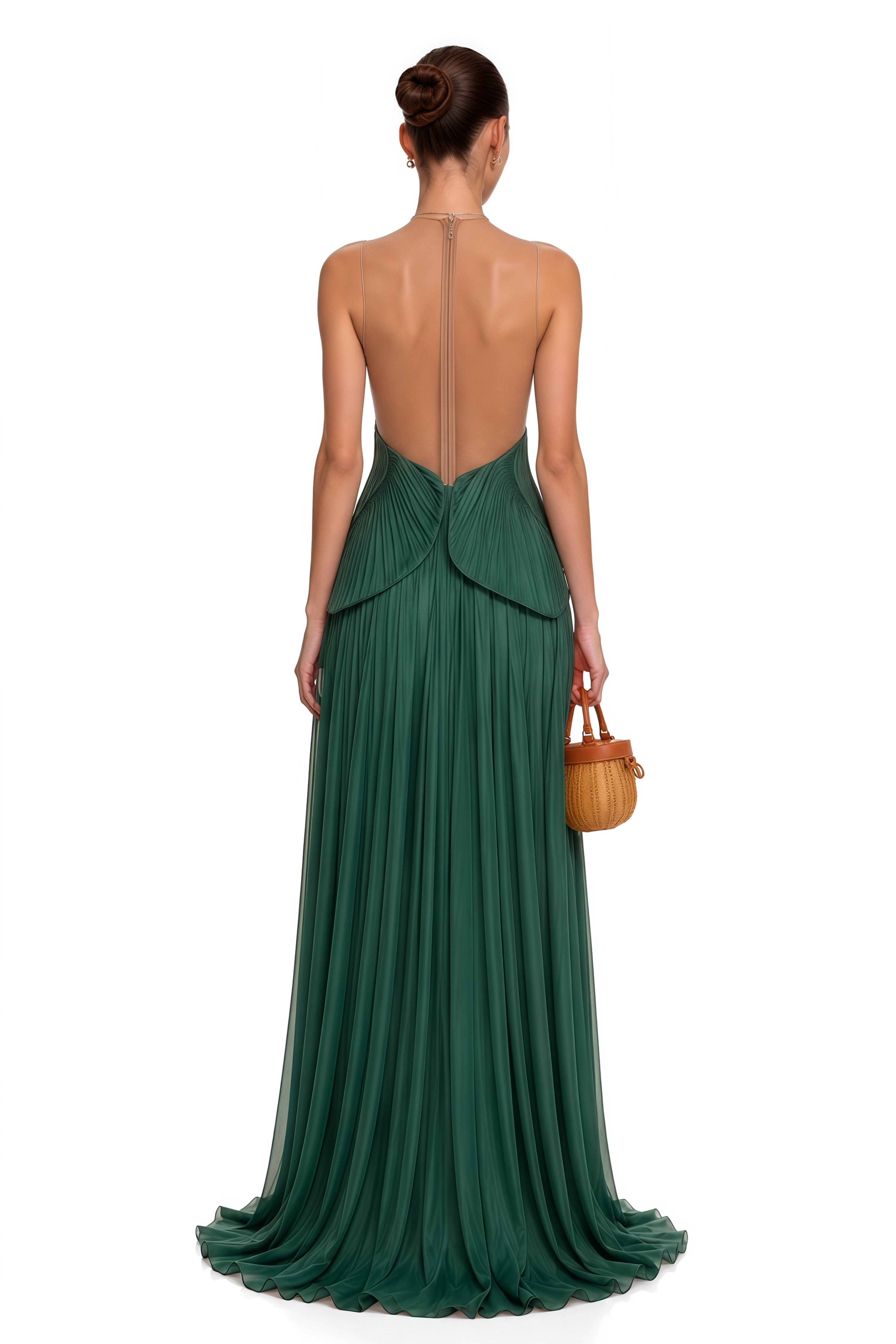 Dalila Green Backless Asymmetrical Ruched Maxi Dress