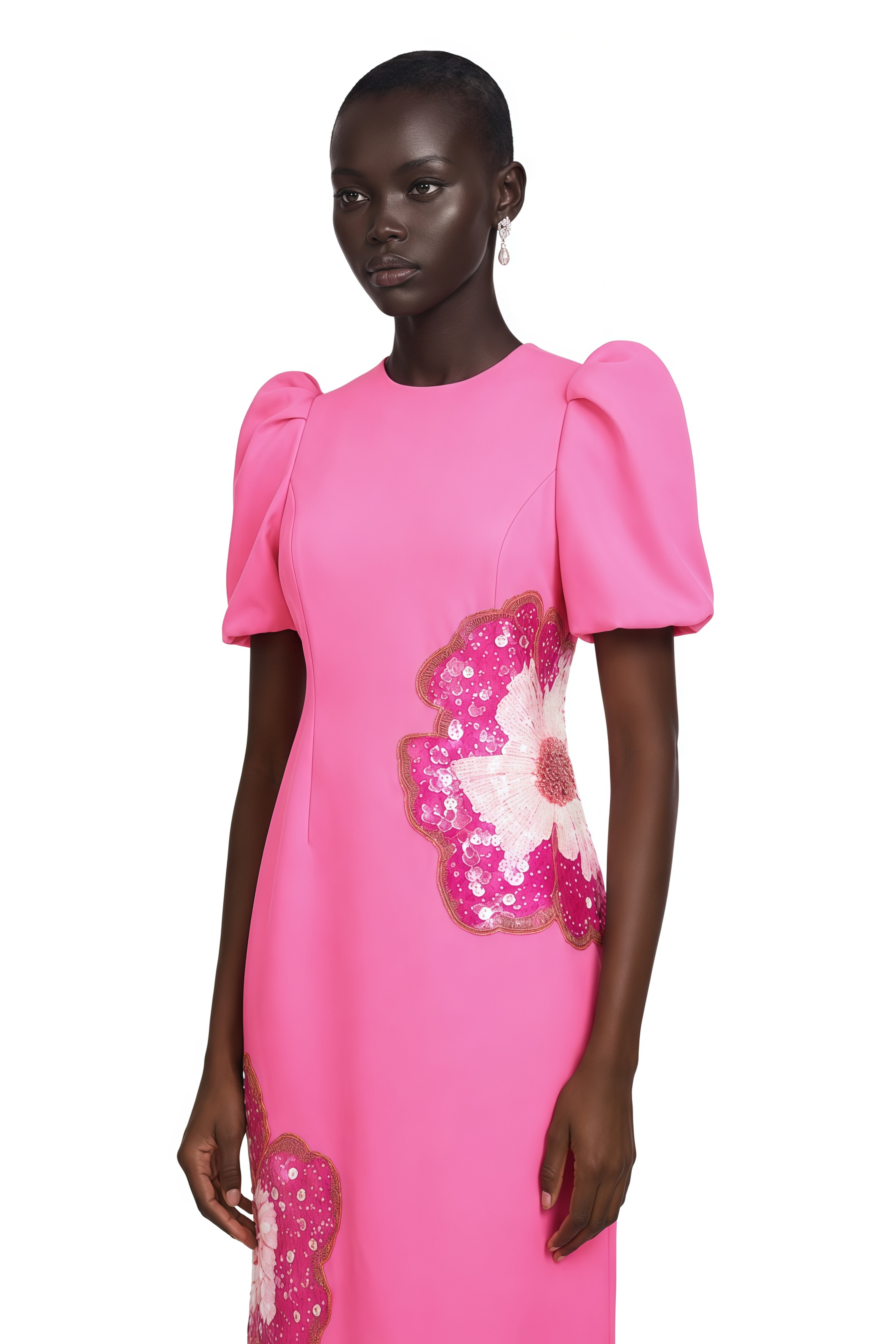 Ángela Pink Embellished Floral Midi Dress