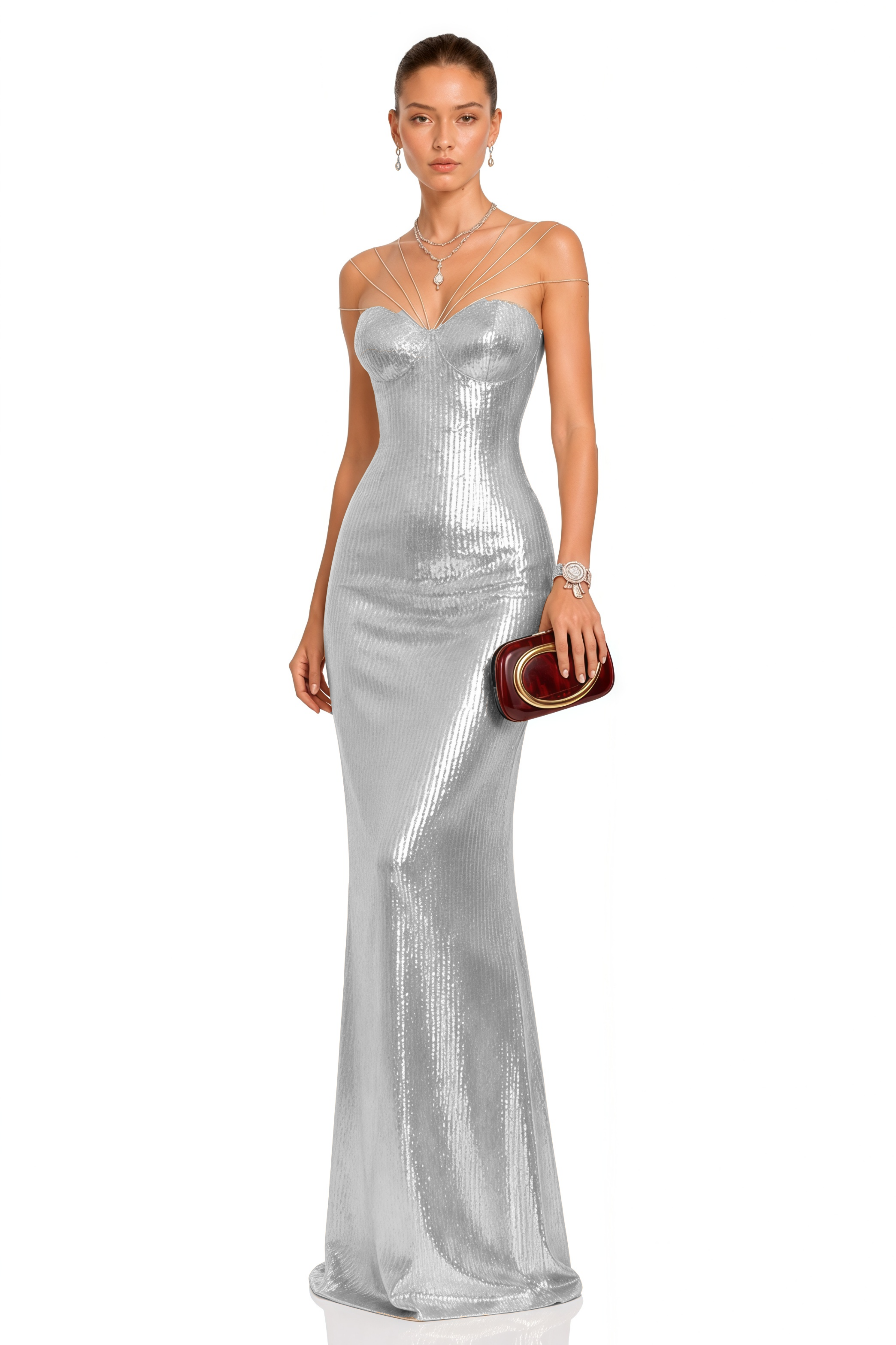 Cressida Silver Sparkly Embellished Maxi Dress