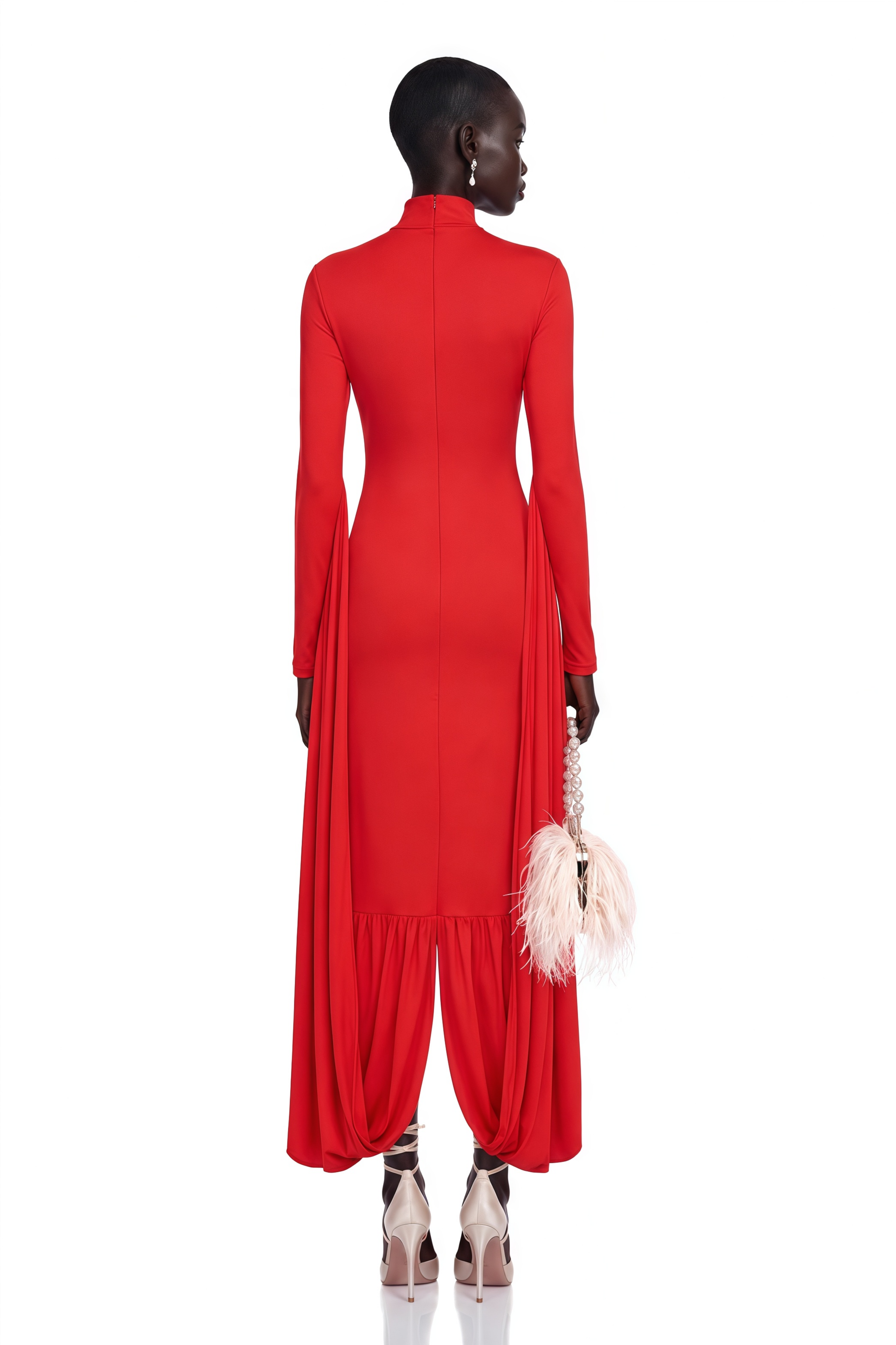 Camila Red Bodycon Midi Dress with Gathered balloon hem