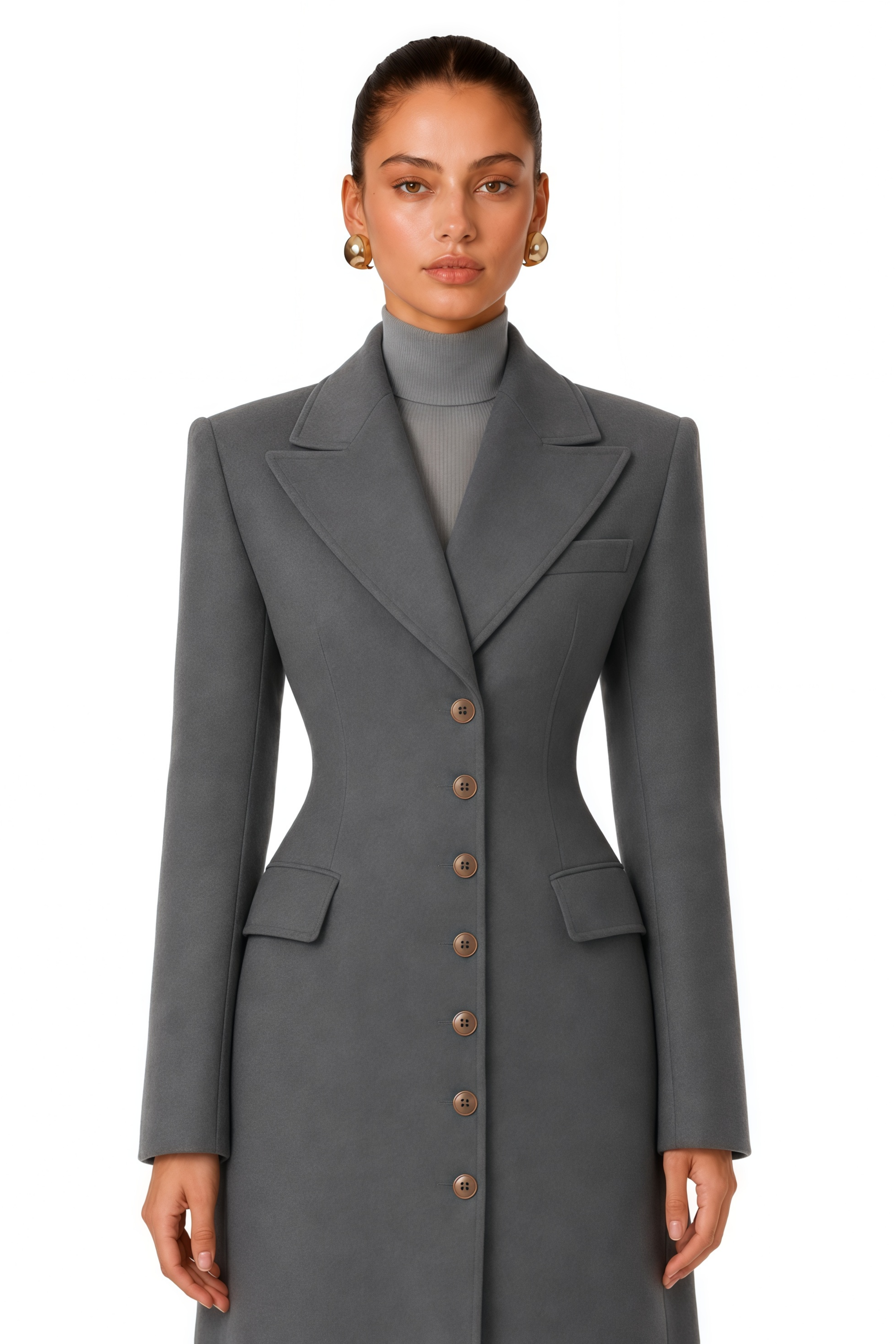 Leire Grey Single-Breasted Tweed Overcoat