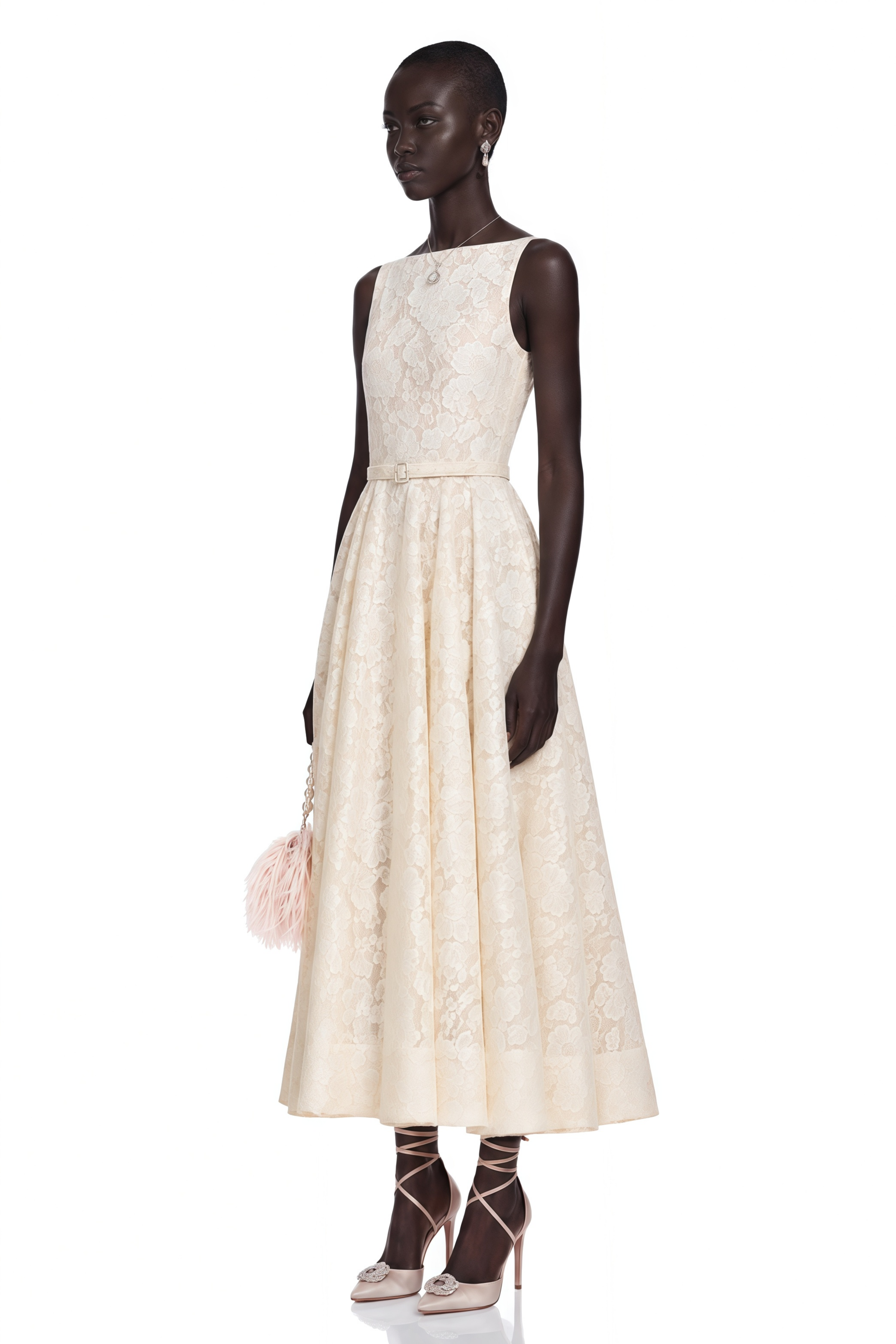 Golnar White Sleeveless Floral Lace Maxi Dress
