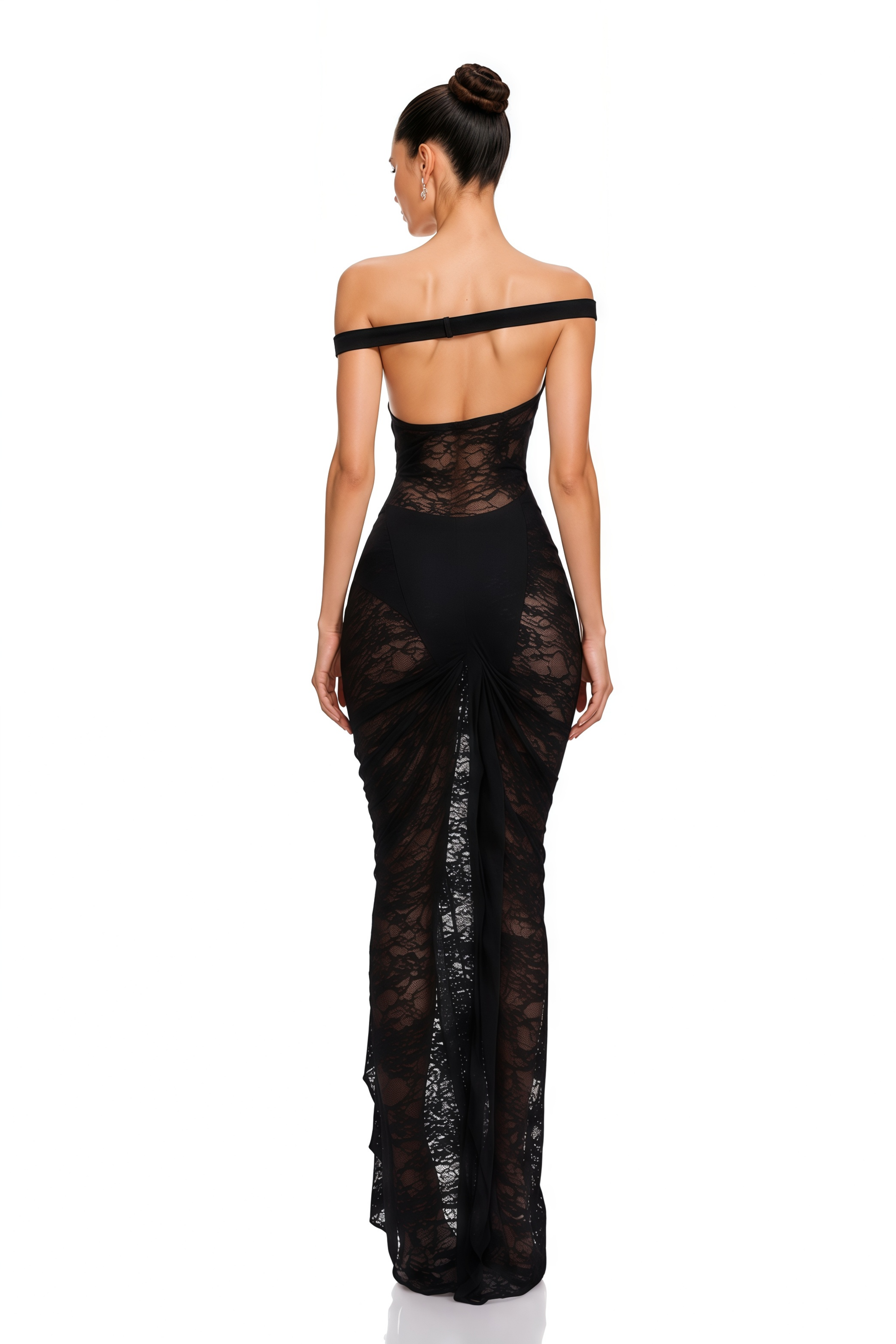 Frida Black Semi-Sheer Lace Bodysuit & Skirt Set