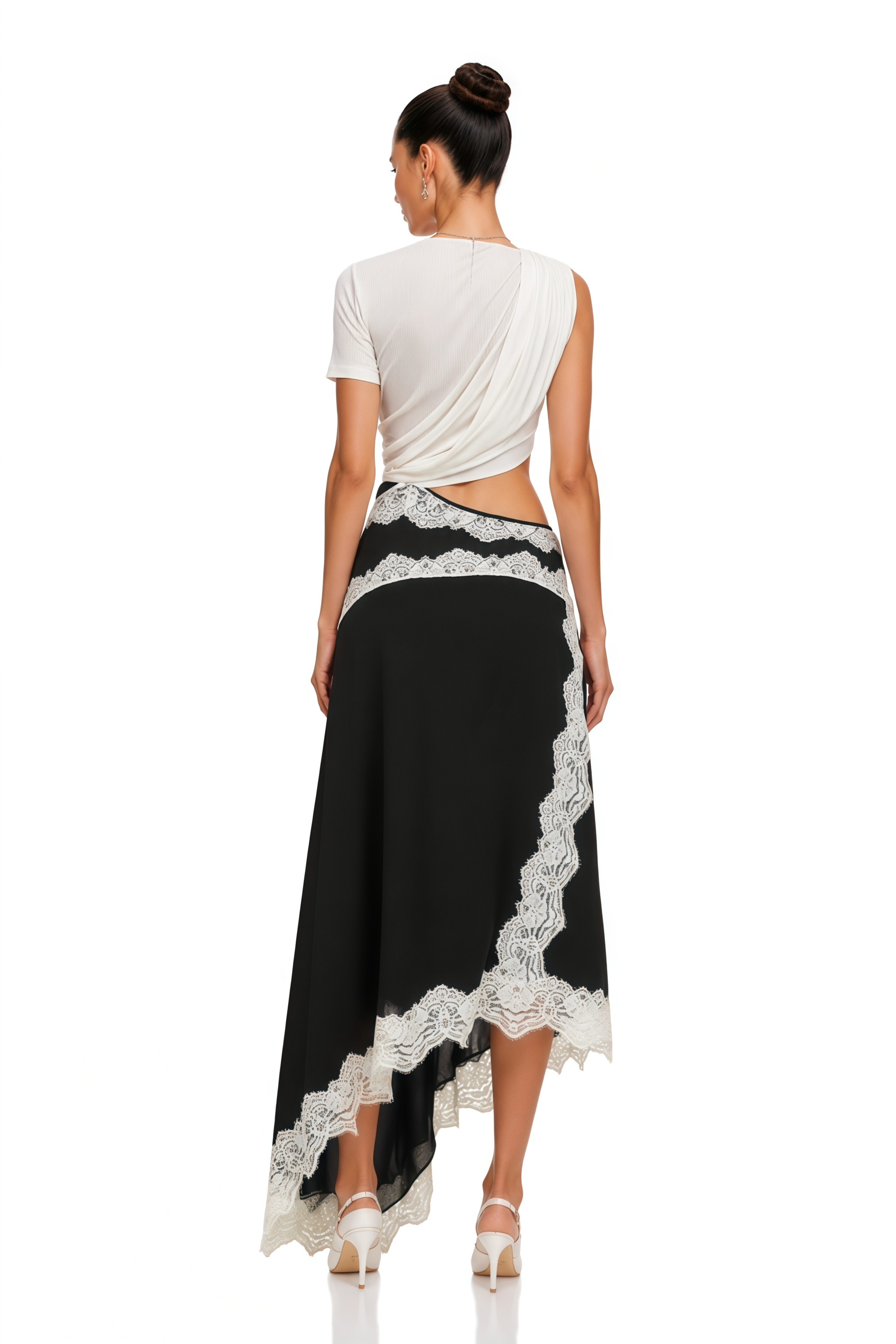Fiamma Color Block Gathered Lace Panel Maxi Dress