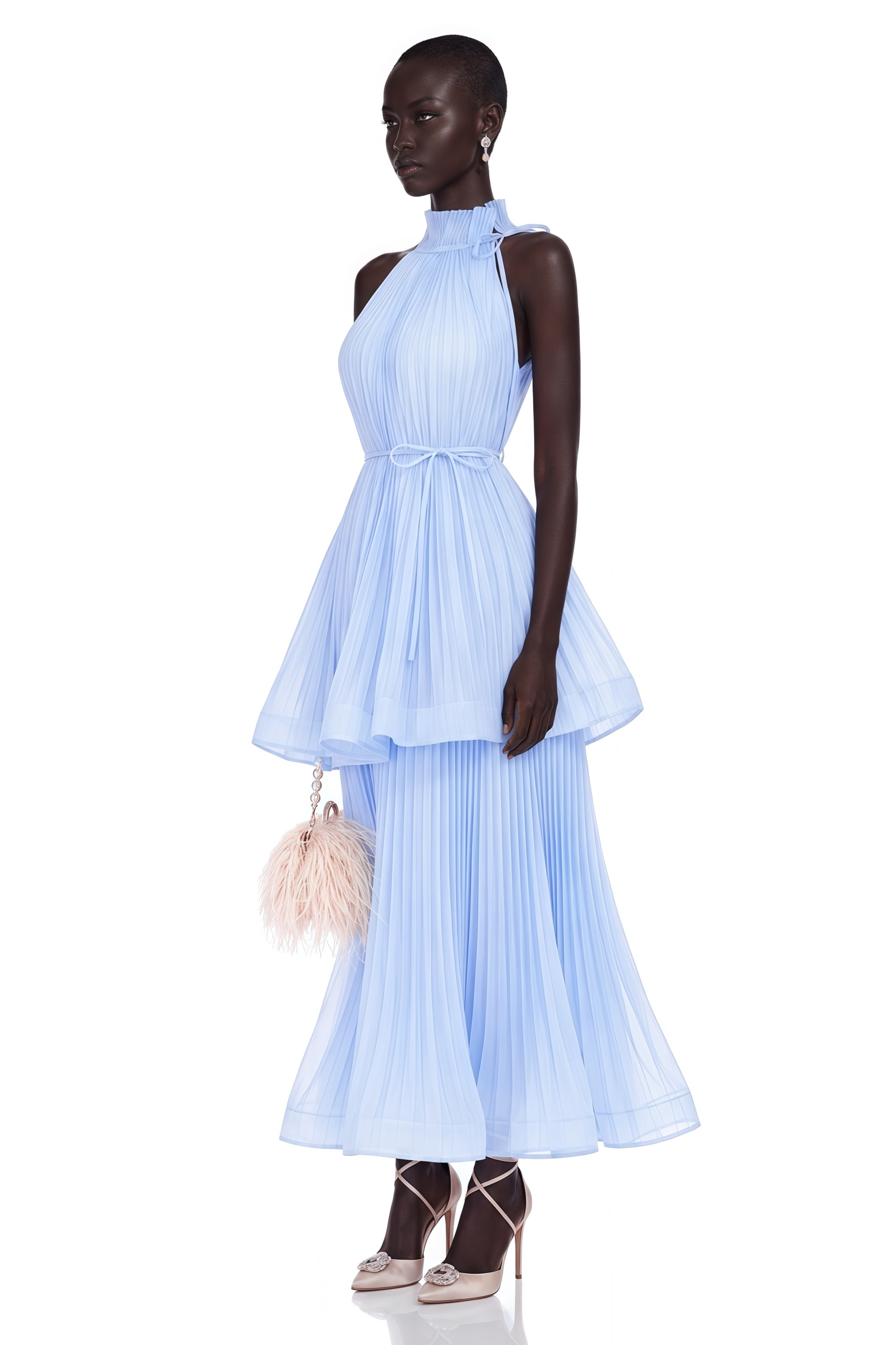 Zélie Blue Flounced Pleated Maxi Dress