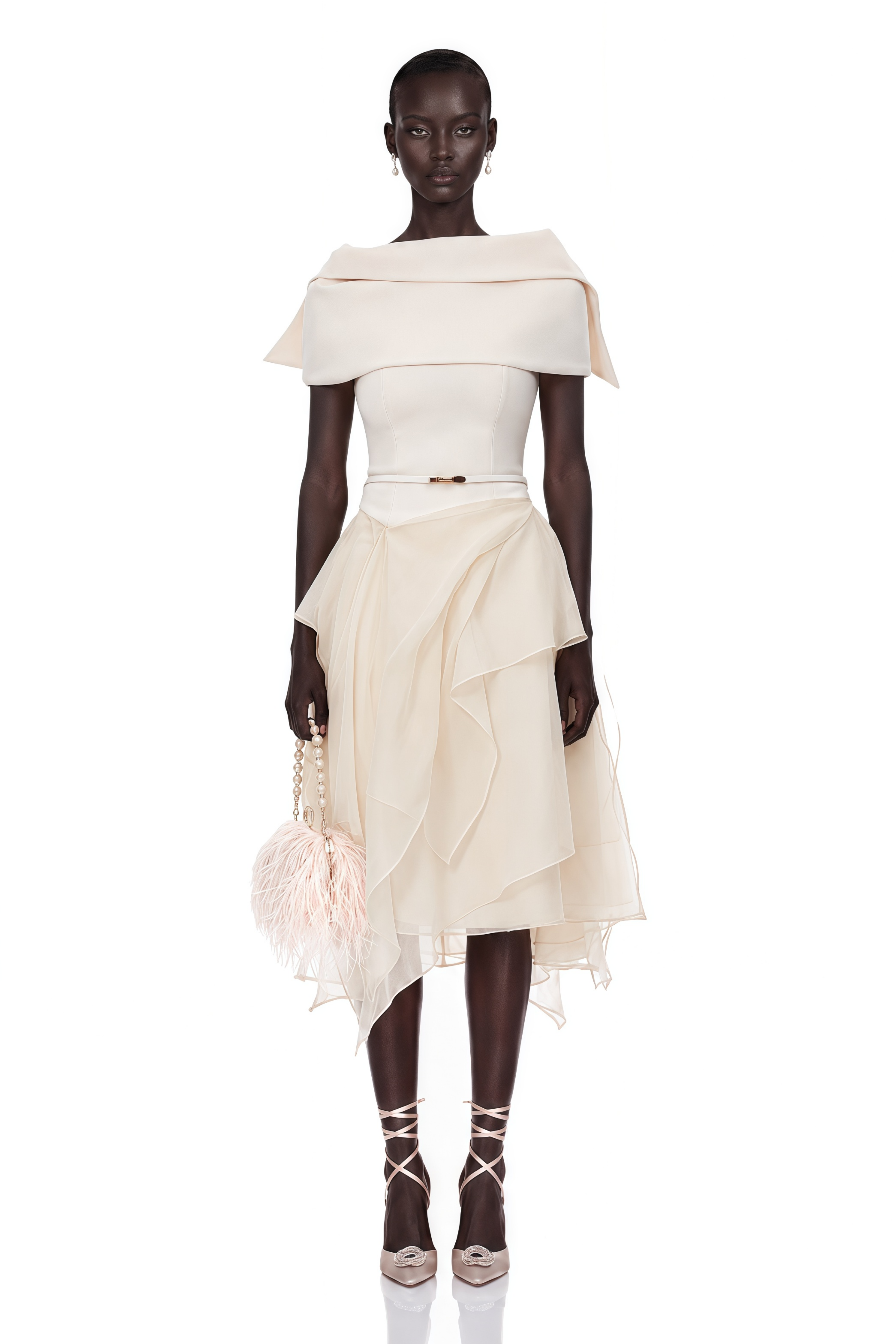 asymmetrical tulle dress Aria White Shawl & Panel Set – Miss Rosier Color:Pale Gold enhancing your natural curves FTC Women Satin Long Sleeve