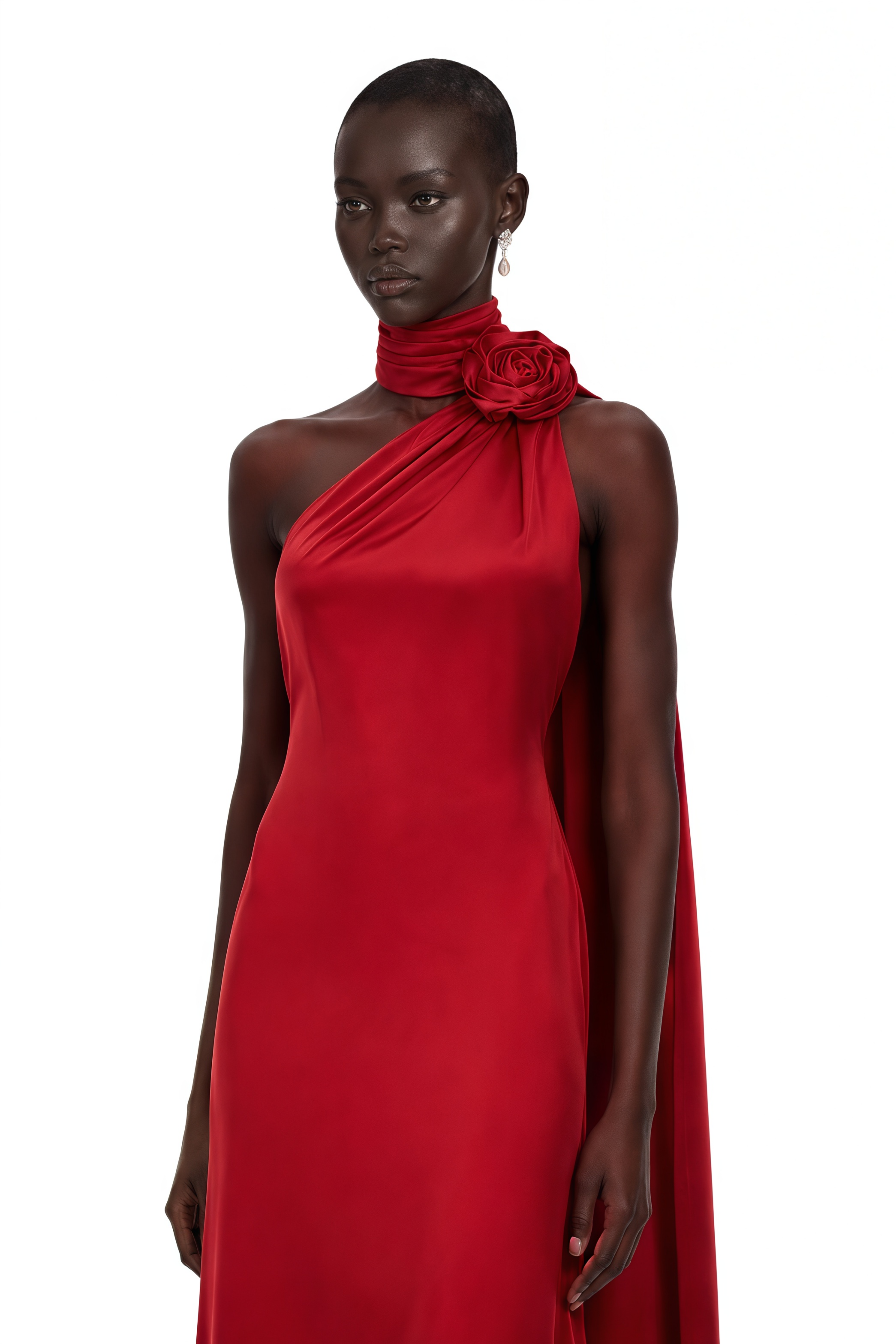Frederica Red Halterneck 3D Petal Maxi Dress