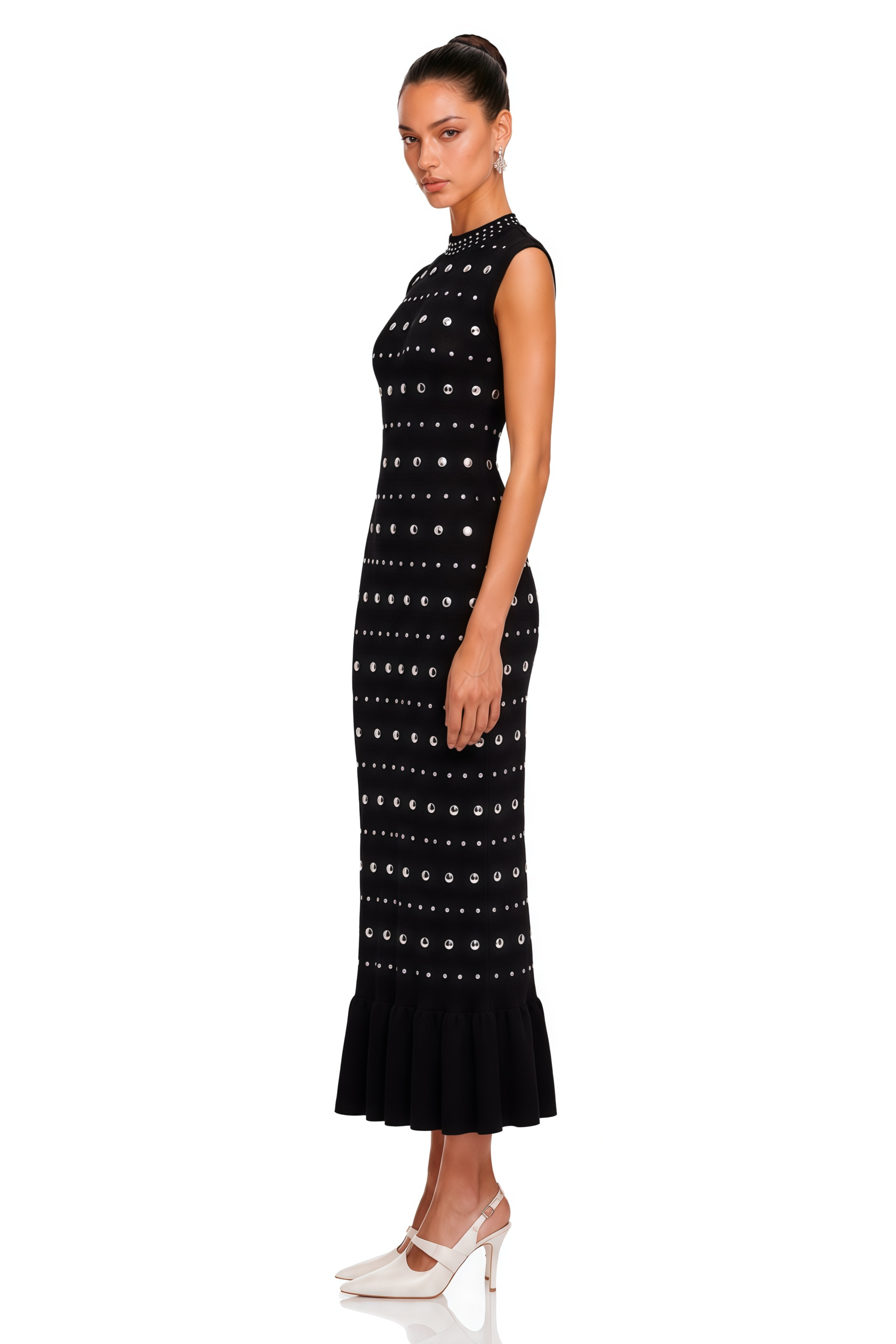 Chloé Studded Crochet-Knit Maxi Dress in Black
