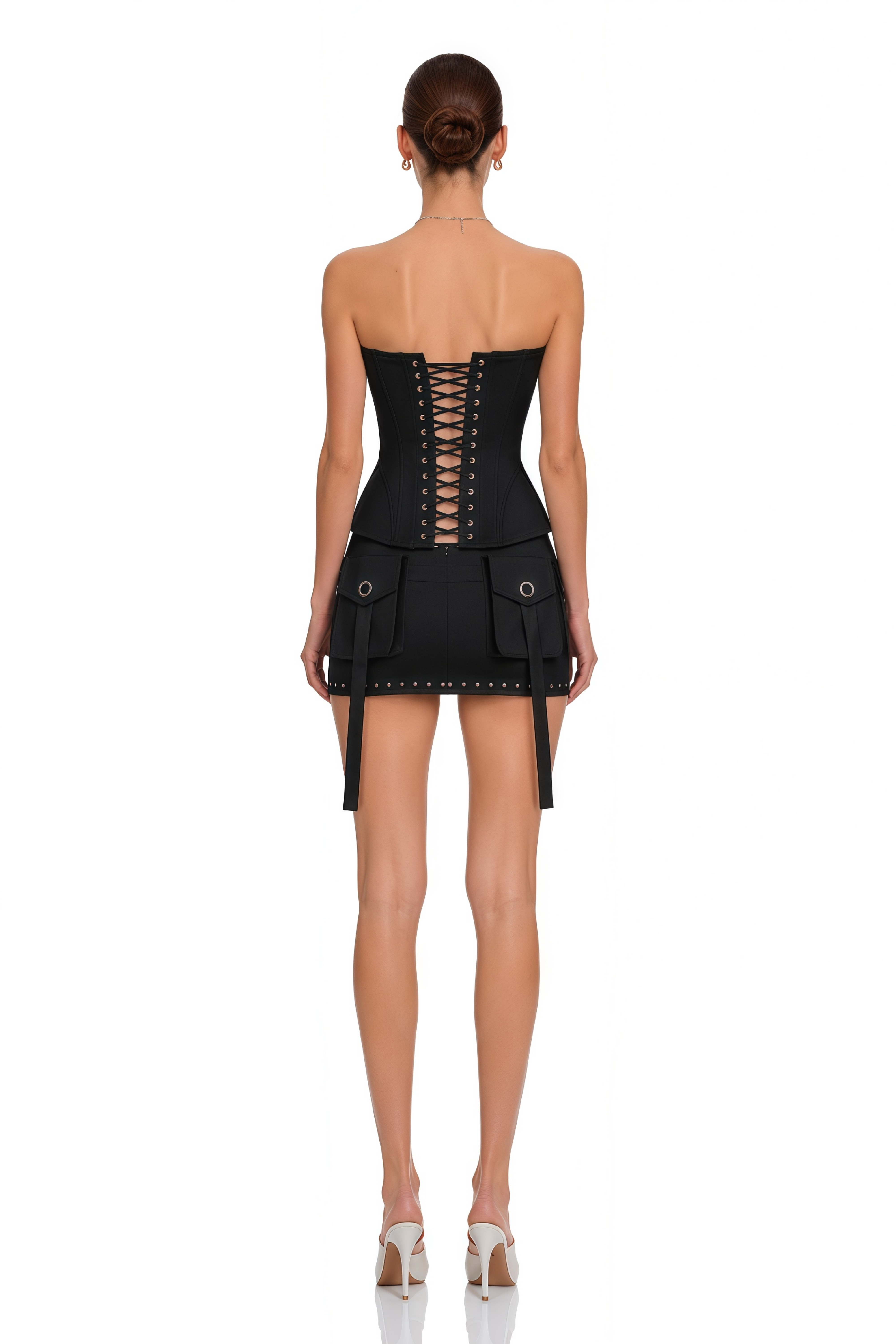 Tiril Black Studded Belted Corset Top