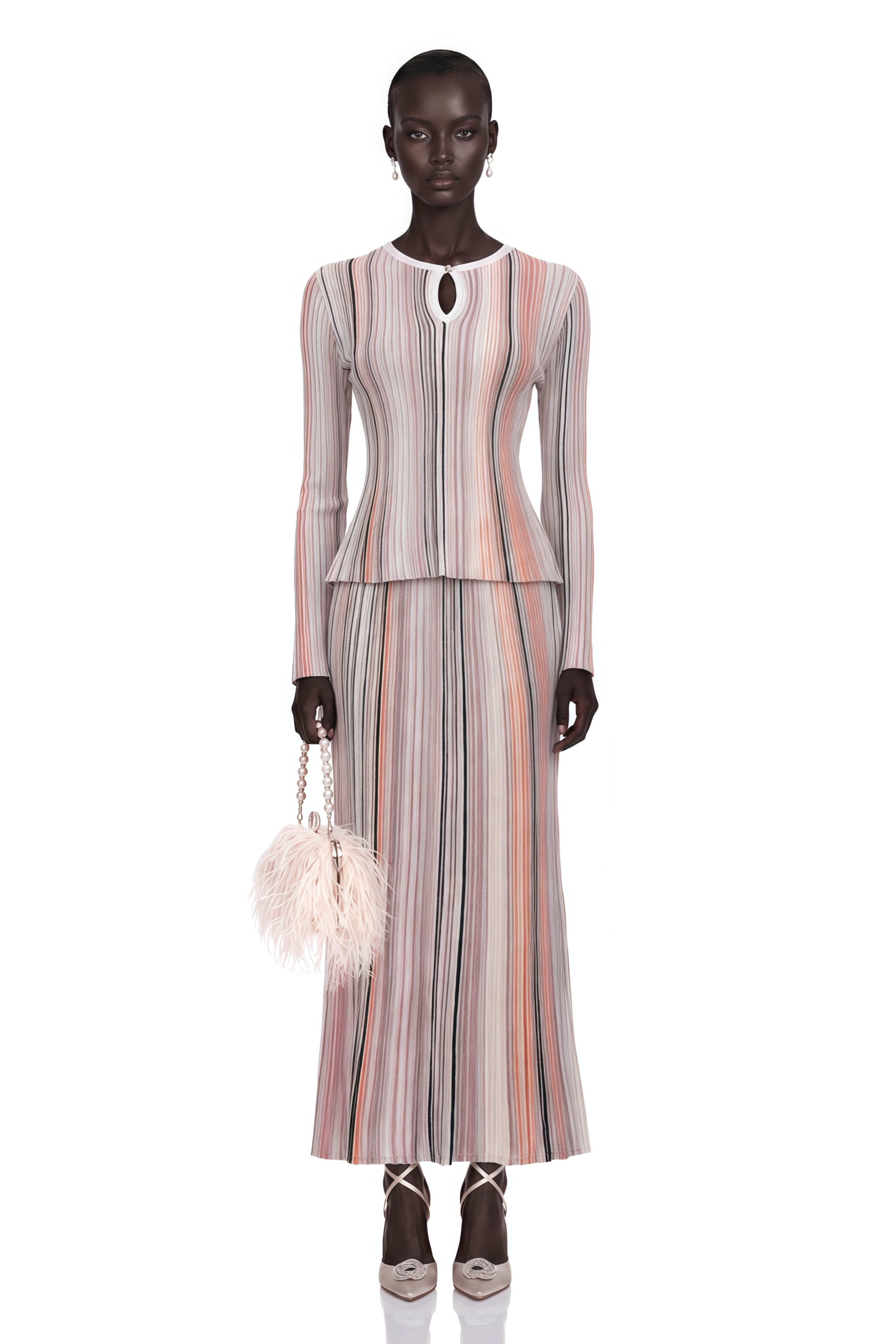 Aphrodite Neutral Glitter Pleated Knit Matching Set