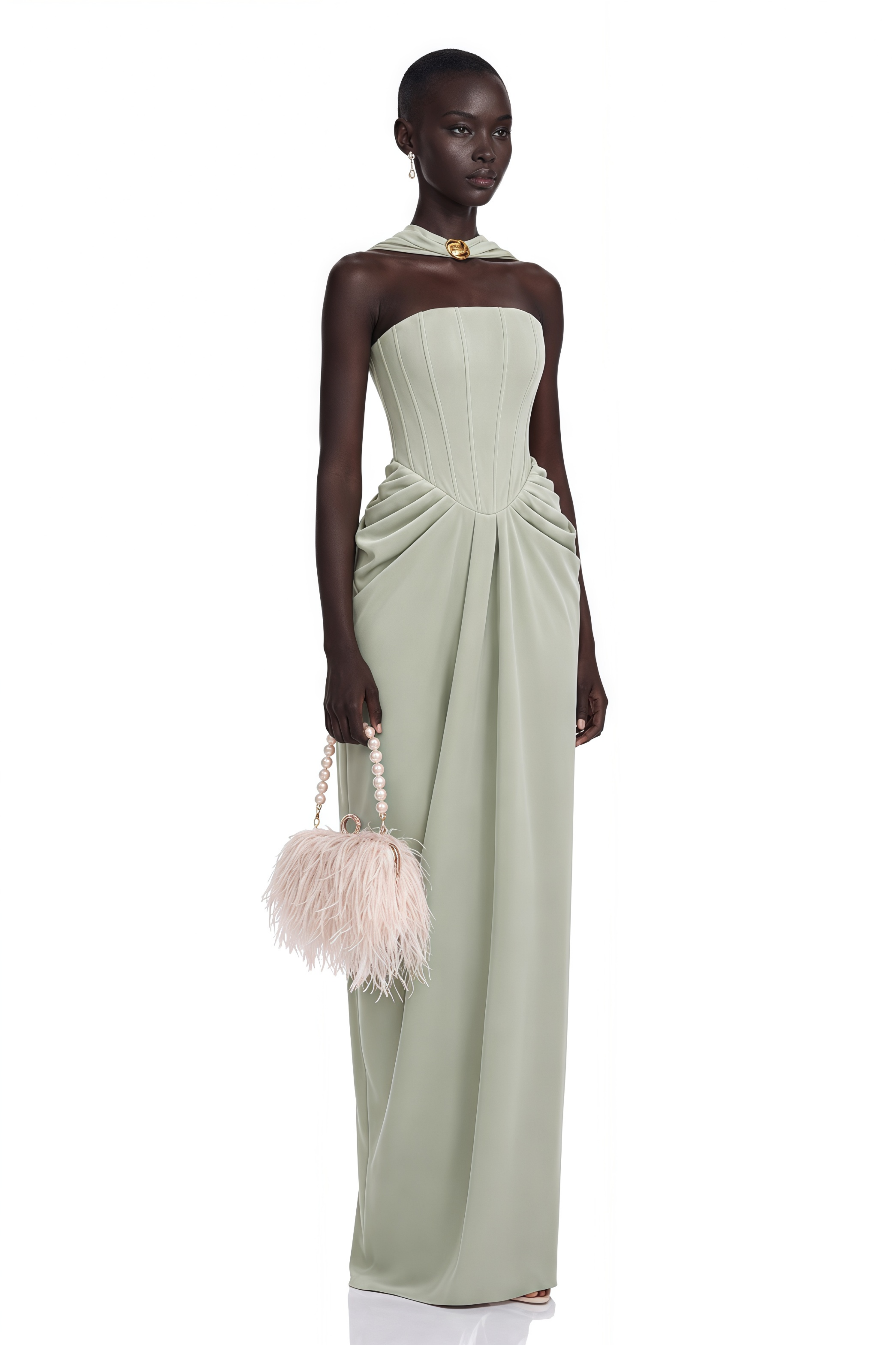 Mariella Green Halterneck Corset Maxi Gown