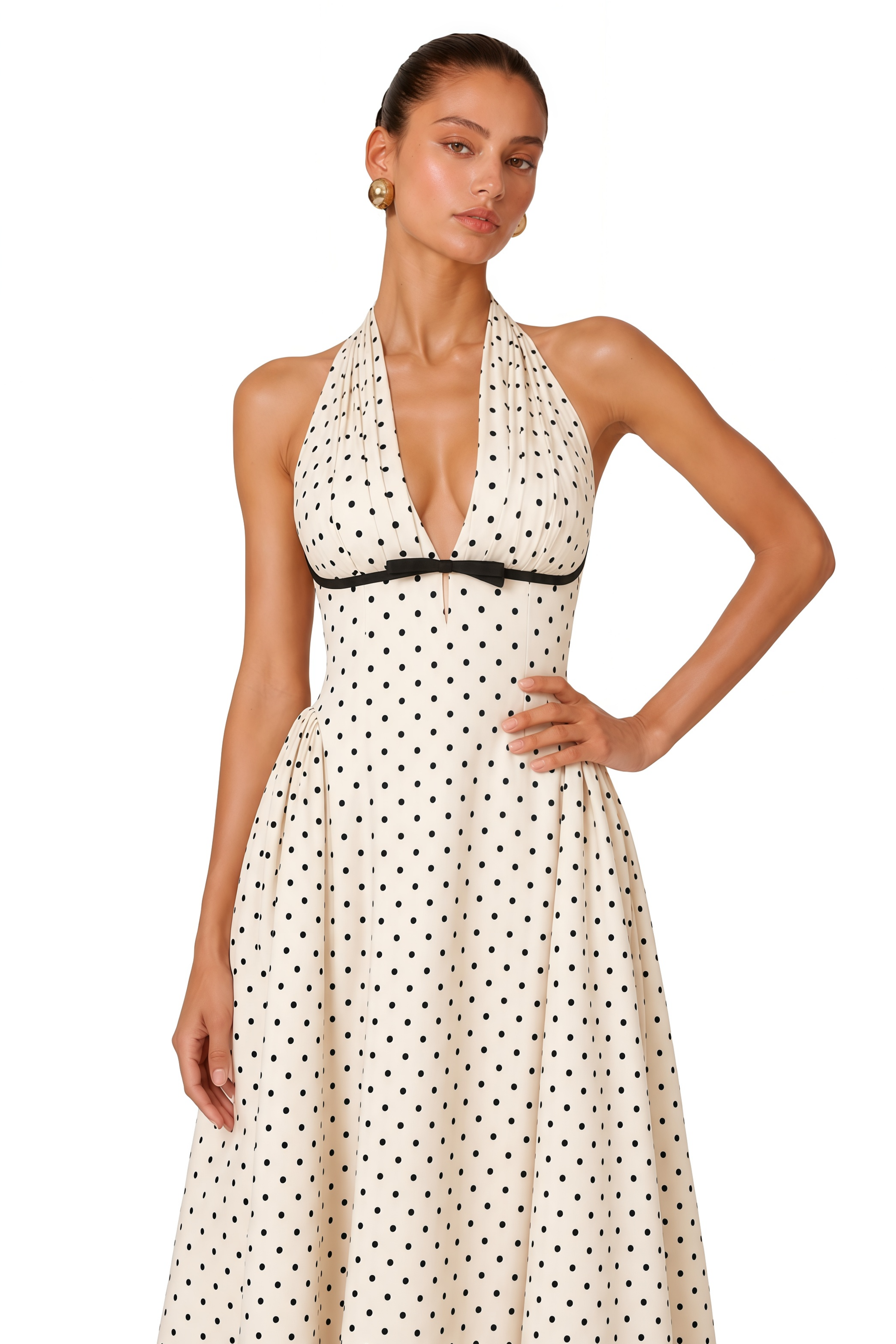 Gitane White Polka Dot Midi Dress