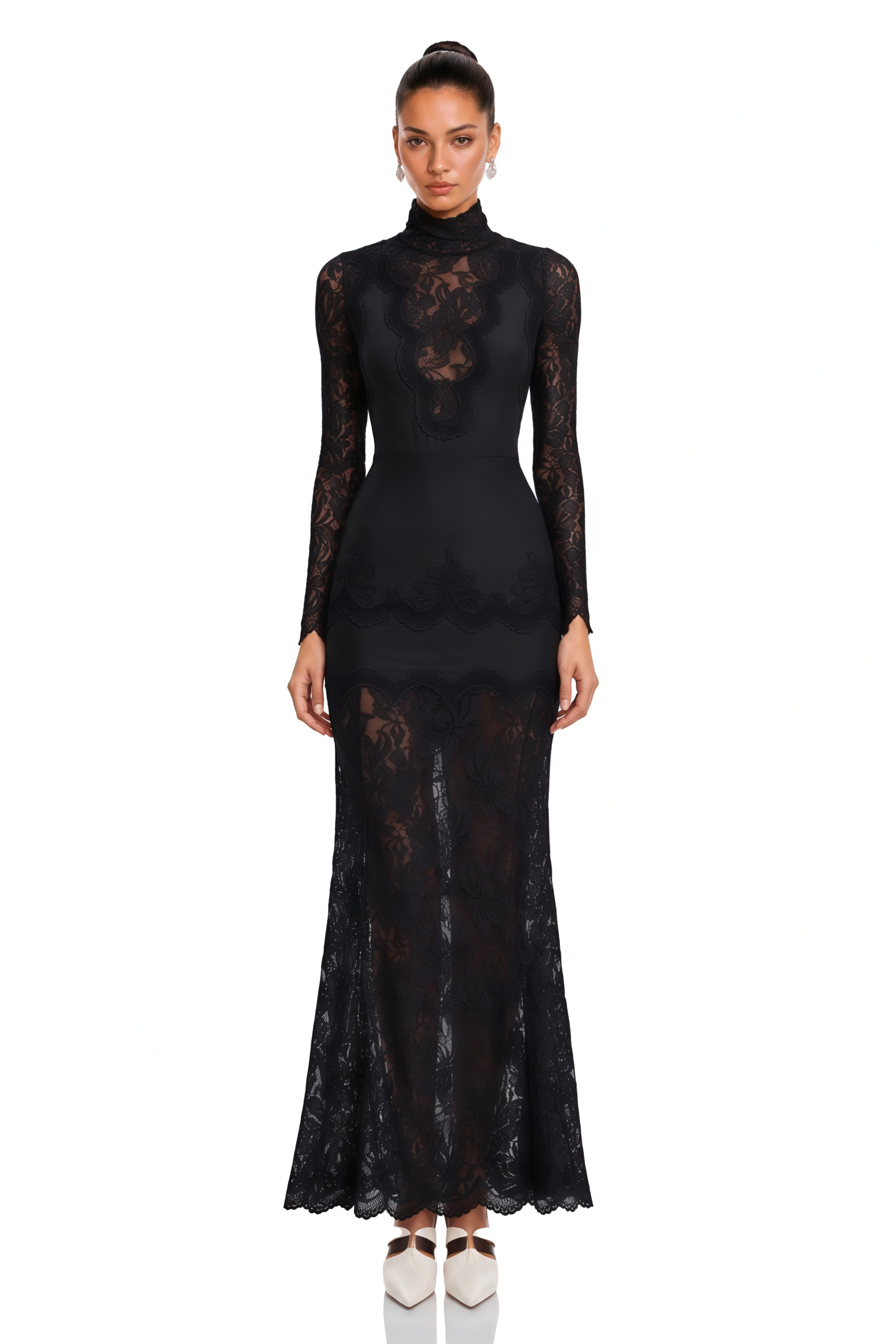 Airelle Black Satin Panel Lace Maxi Dress