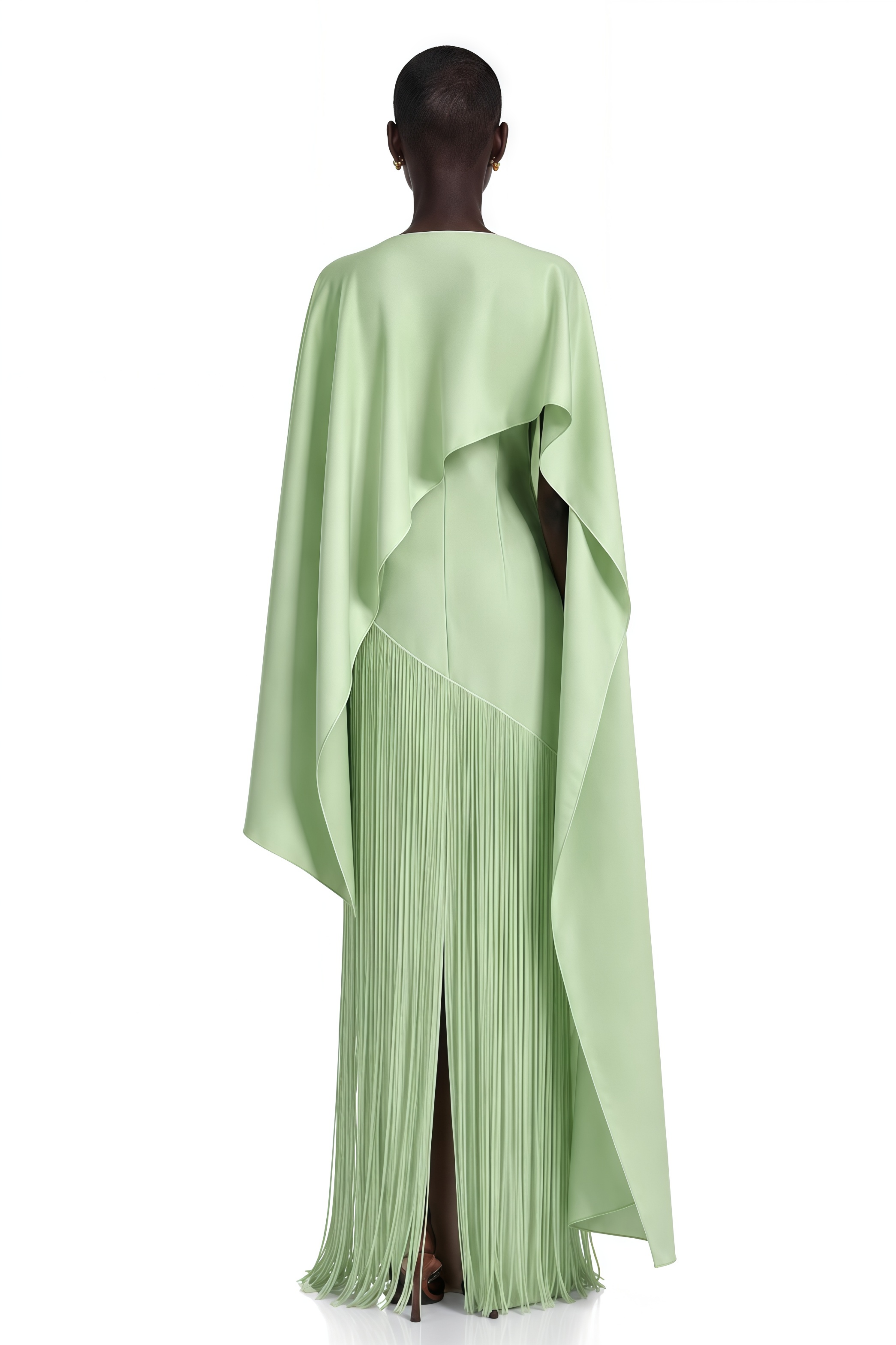 Cayetana Emerald Green Fringe Maxi Dress with Cape Effect