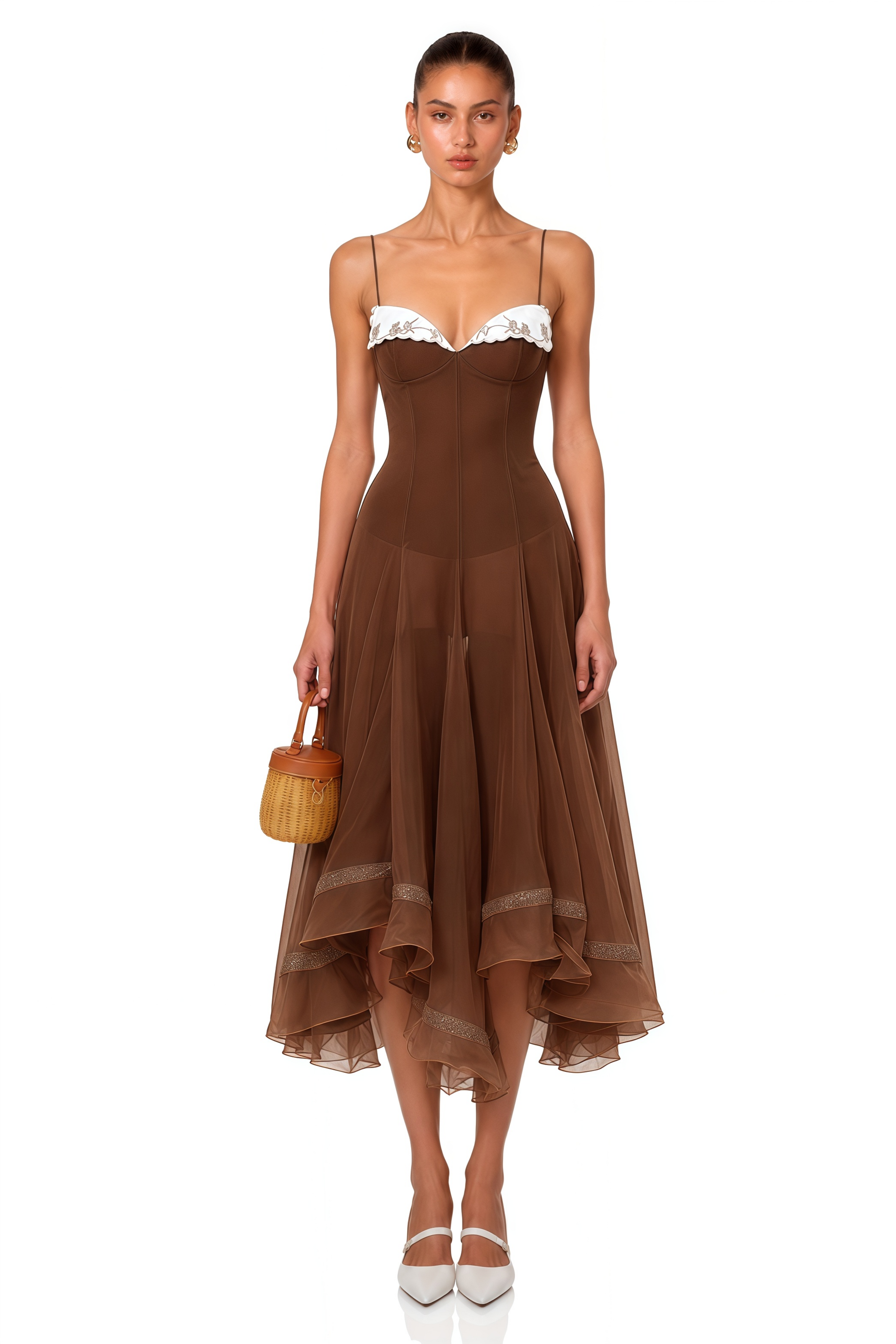Nuria Rust Brown Asymmetrical Midi Dress