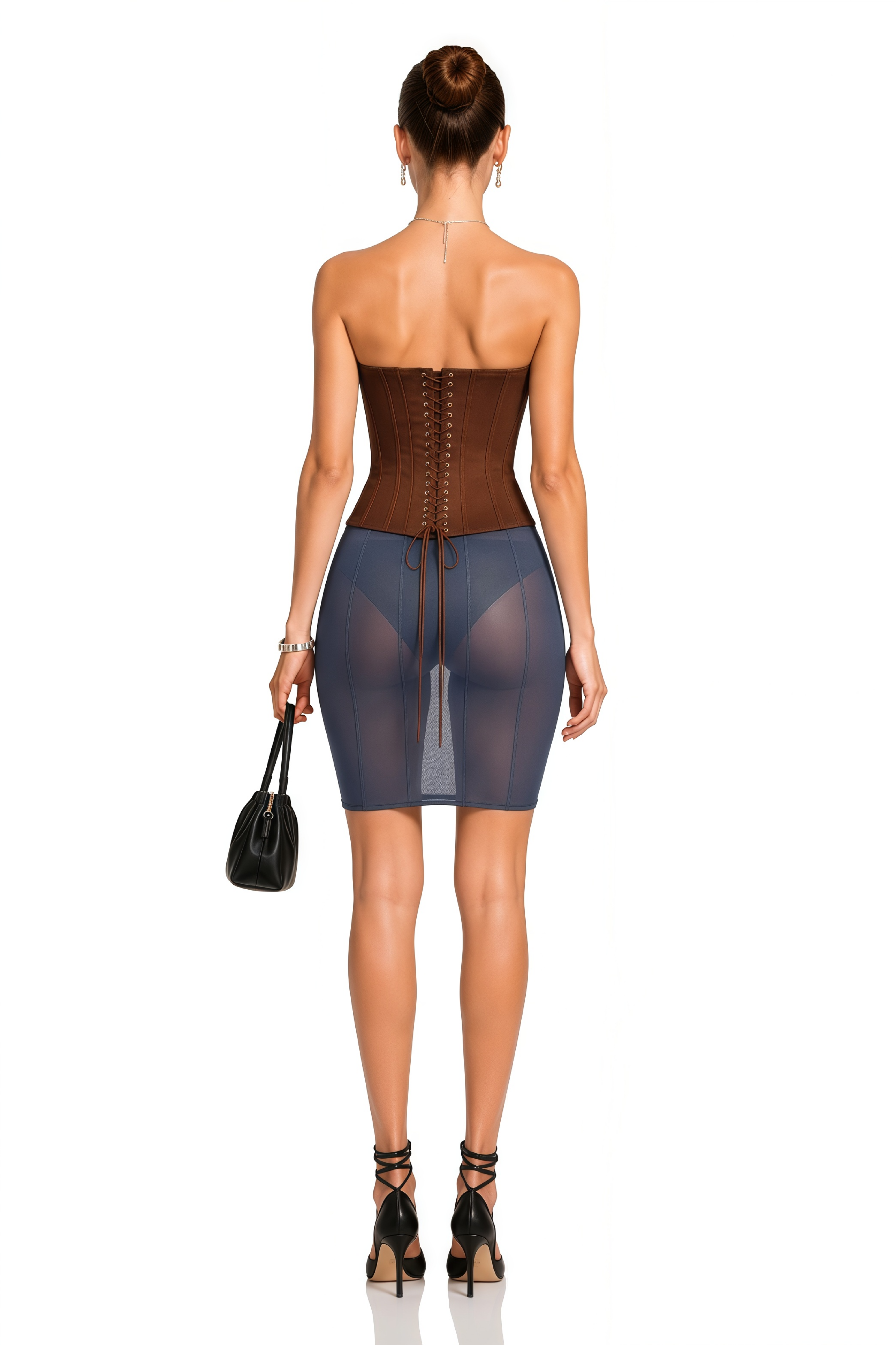 Indre Brown Lace Up Corset Crop Top