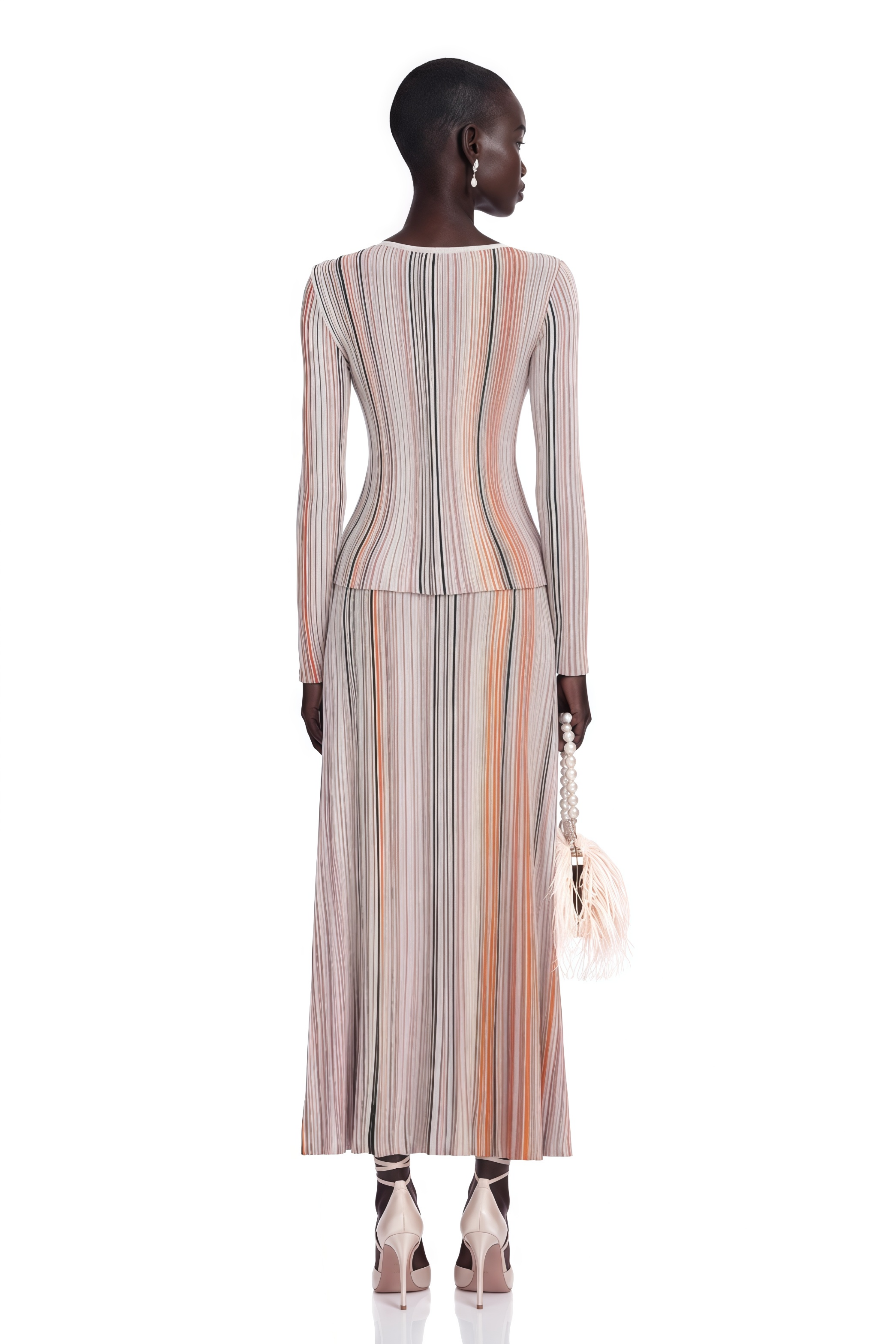 Aphrodite Neutral Glitter Pleated Knit Matching Set