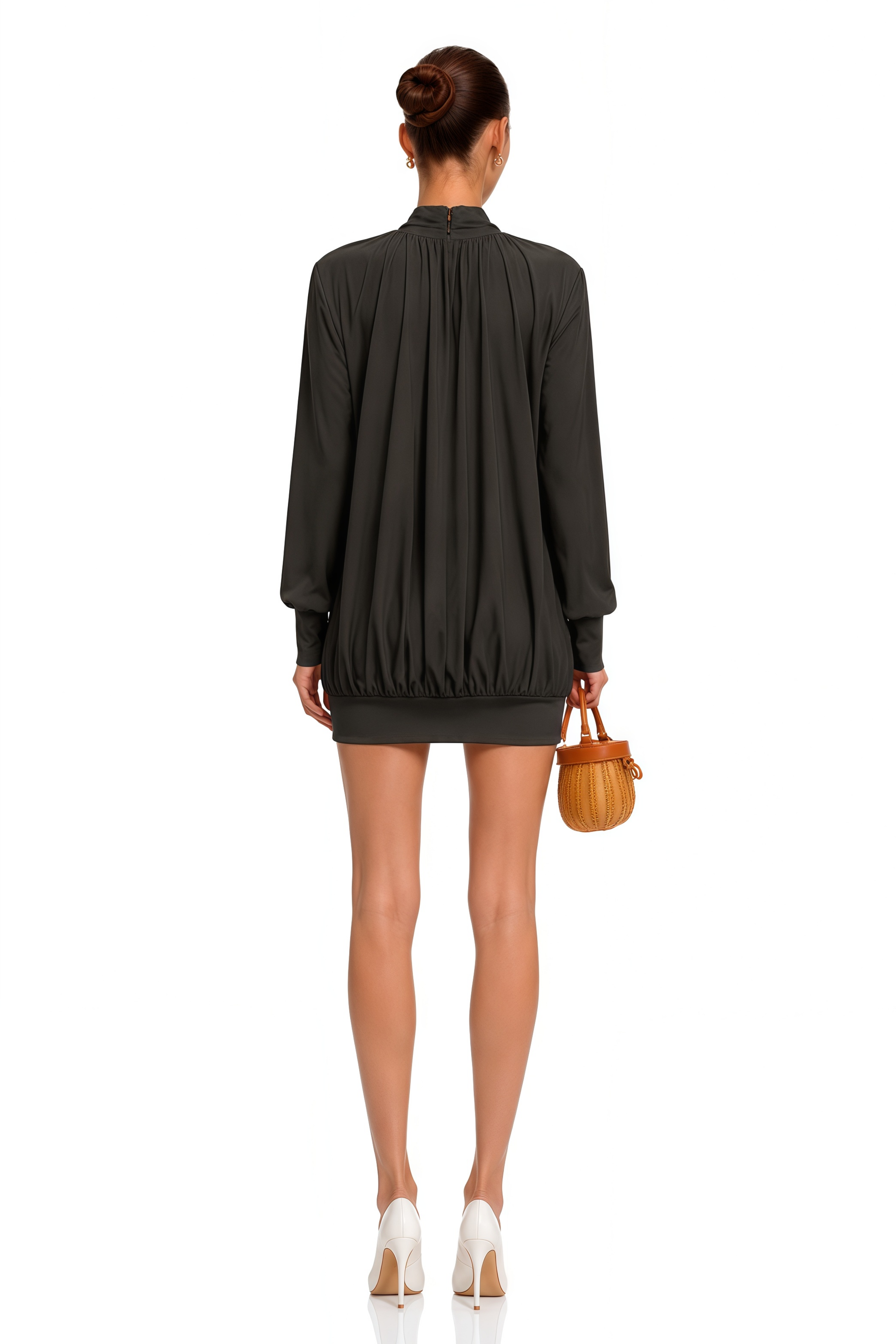 Maeva Faux-Flower Ruched Mini Dress in Black