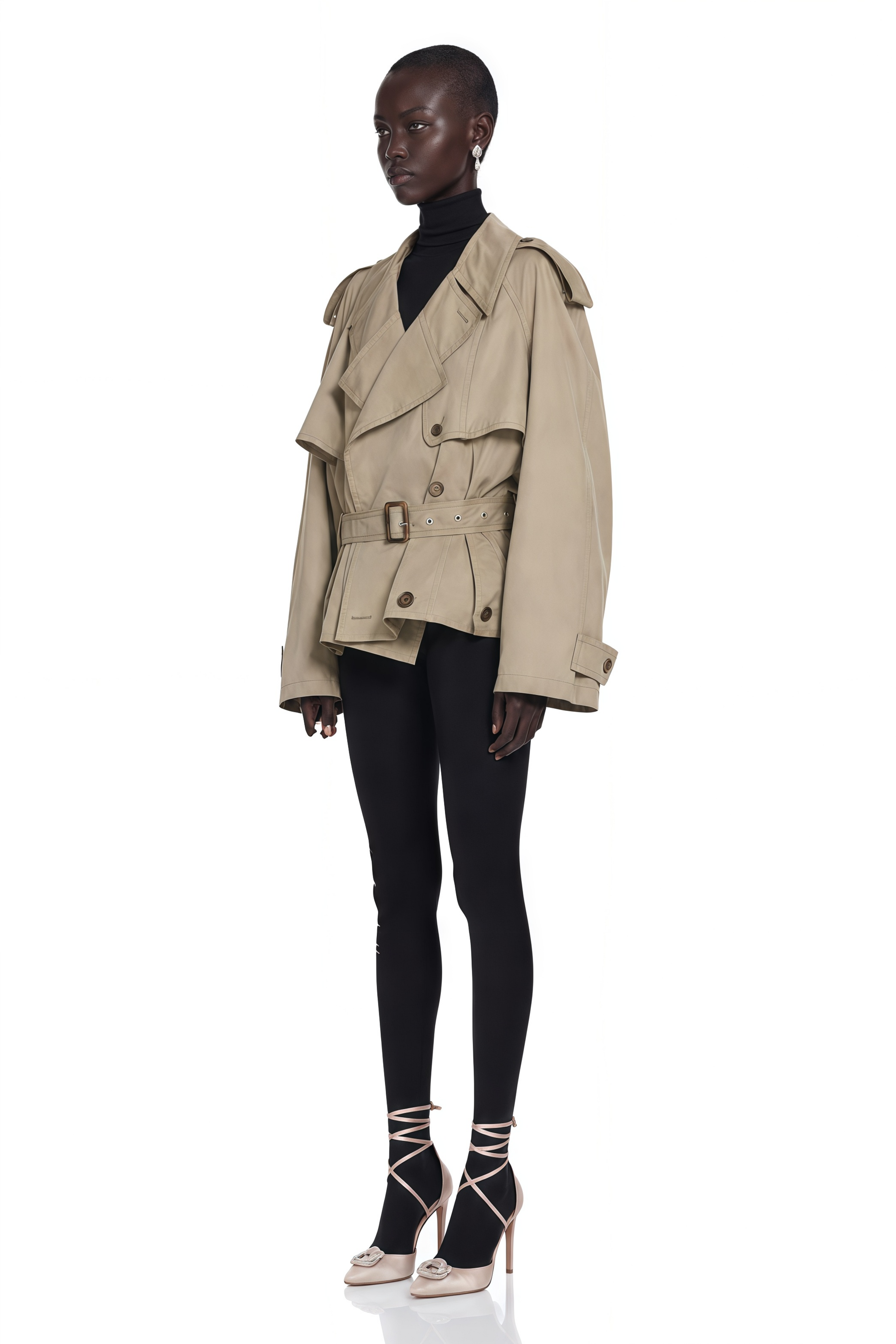 Sandra Khaki Double-Breasted Short Trench Coat