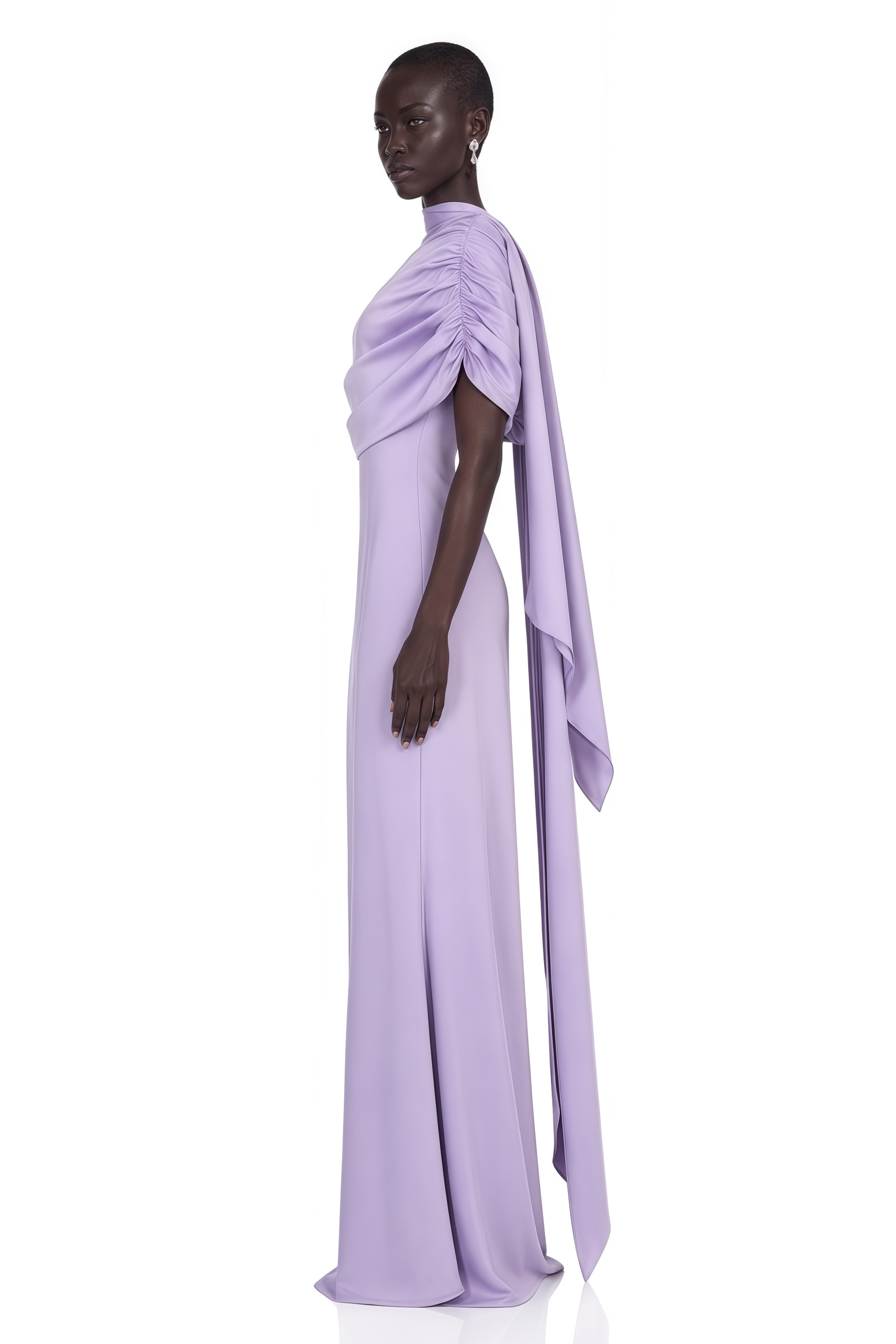 Benedetta Lilac One Shoulder Satin Maxi Dress