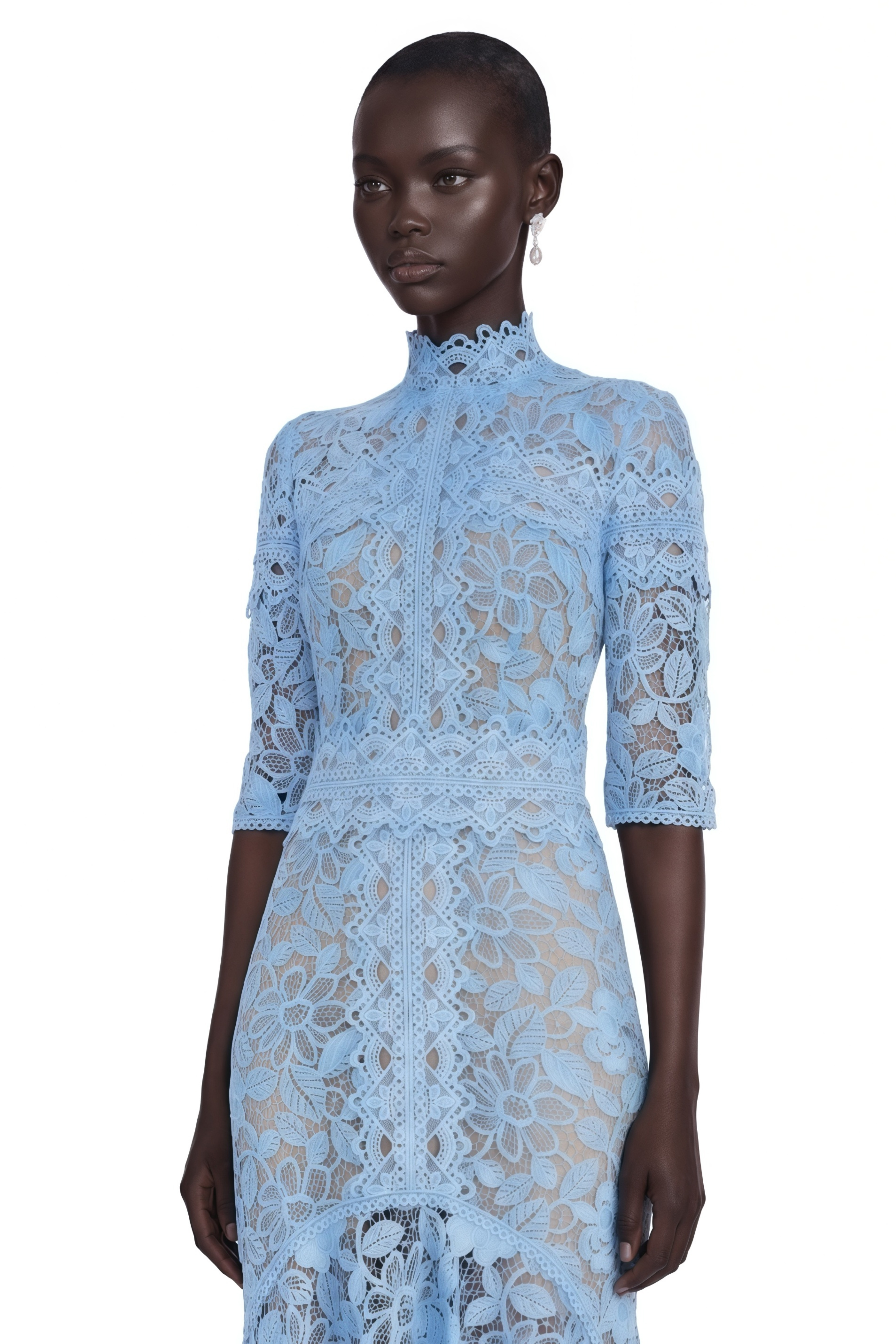 Daniela Blue Floral Lace Mermaid Maxi Dress