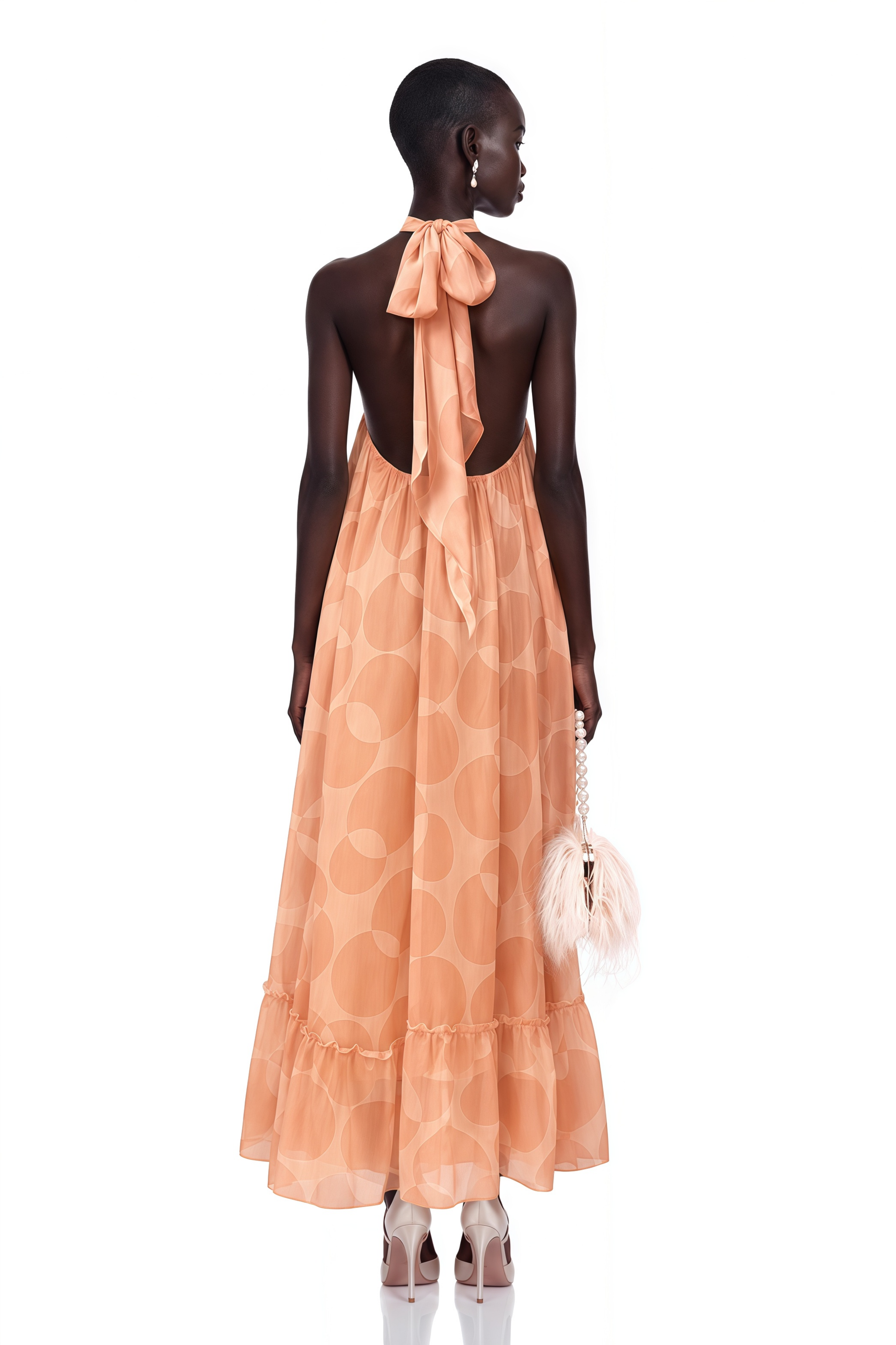 Clémence Coral-Pink Halterneck Pattern-Print Maxi Dress