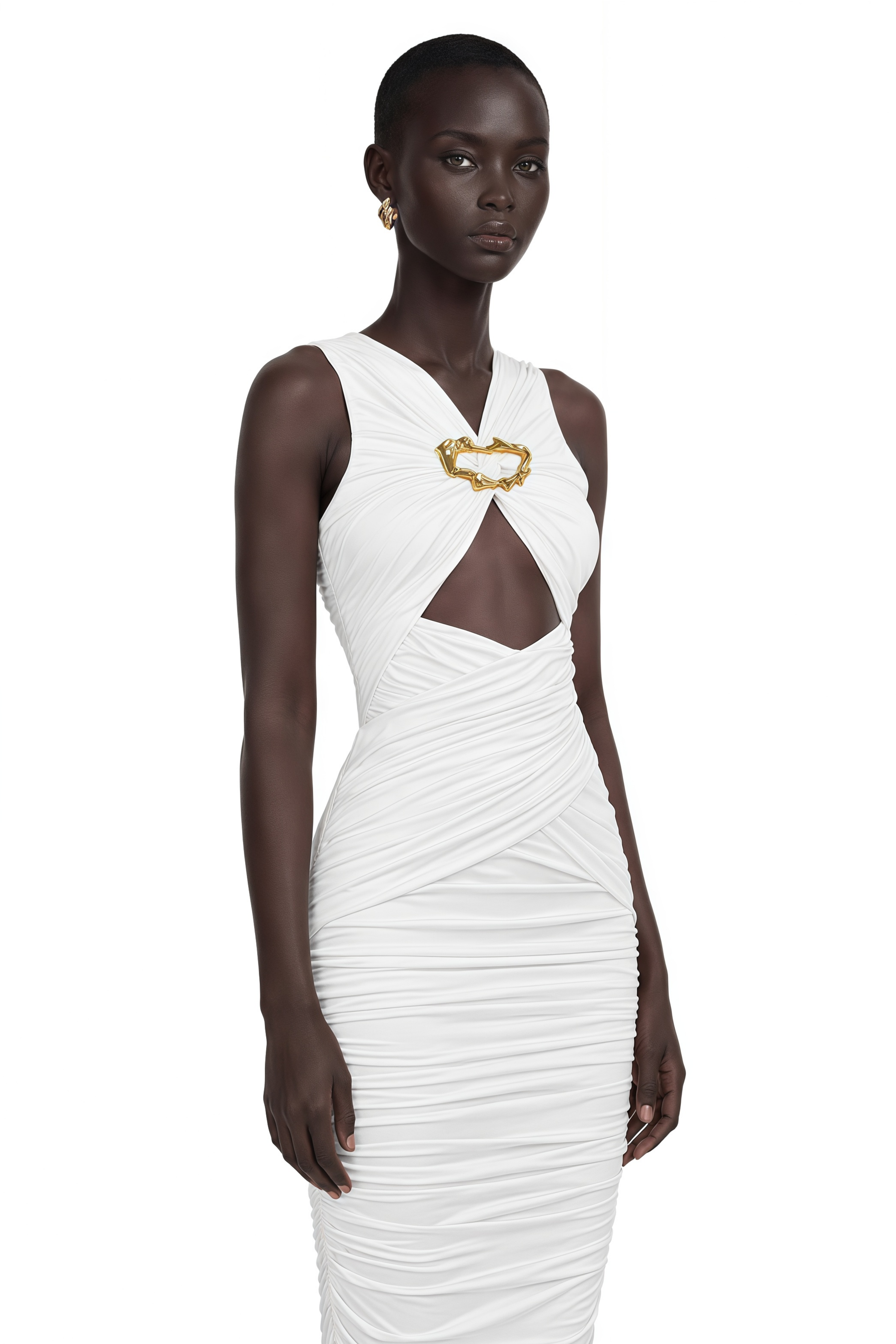 Capucine White Ruched Corset Maxi Dress