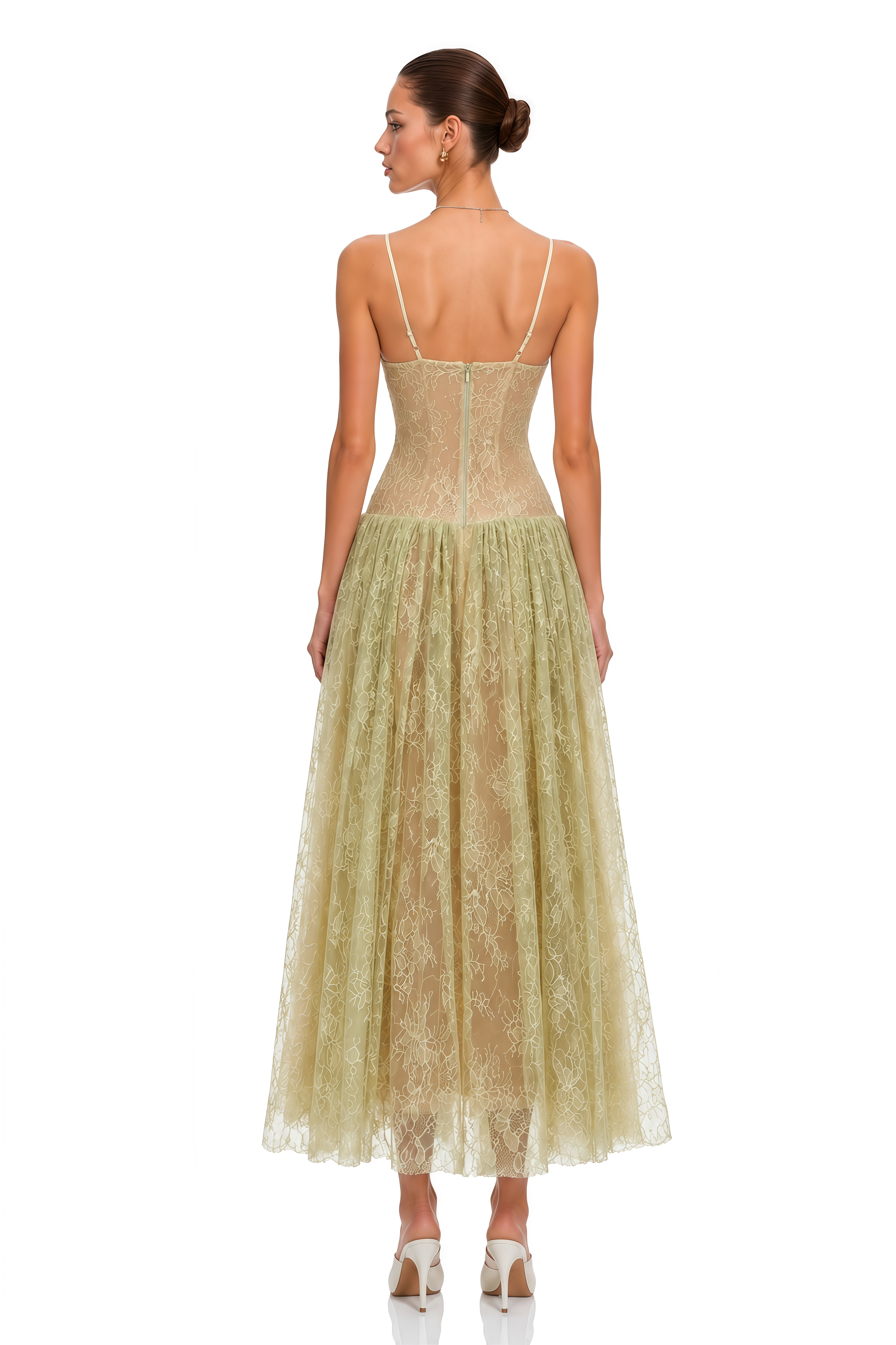 Severine Green Floral Lace Tulle Maxi Dress