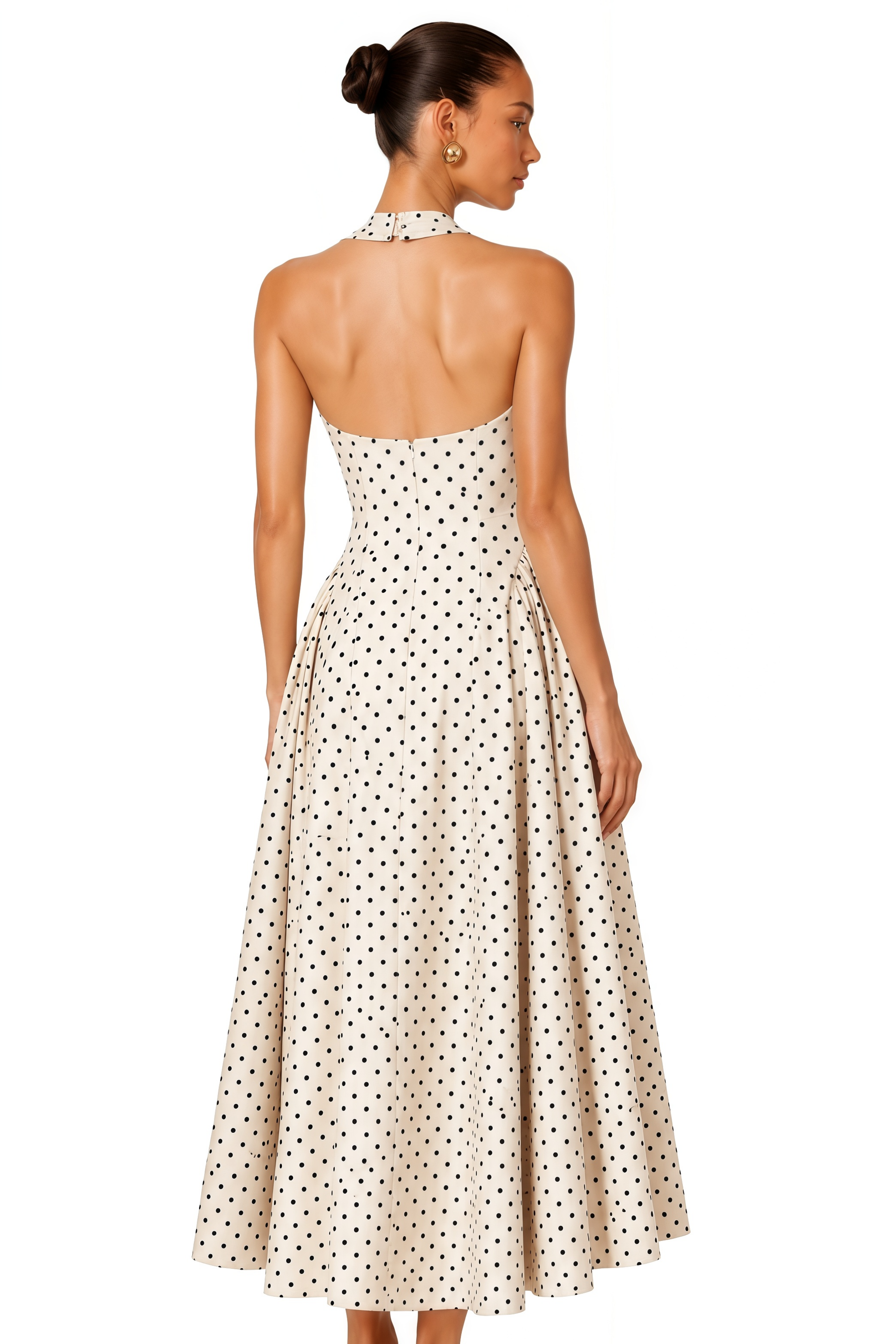 Gitane White Polka Dot Midi Dress