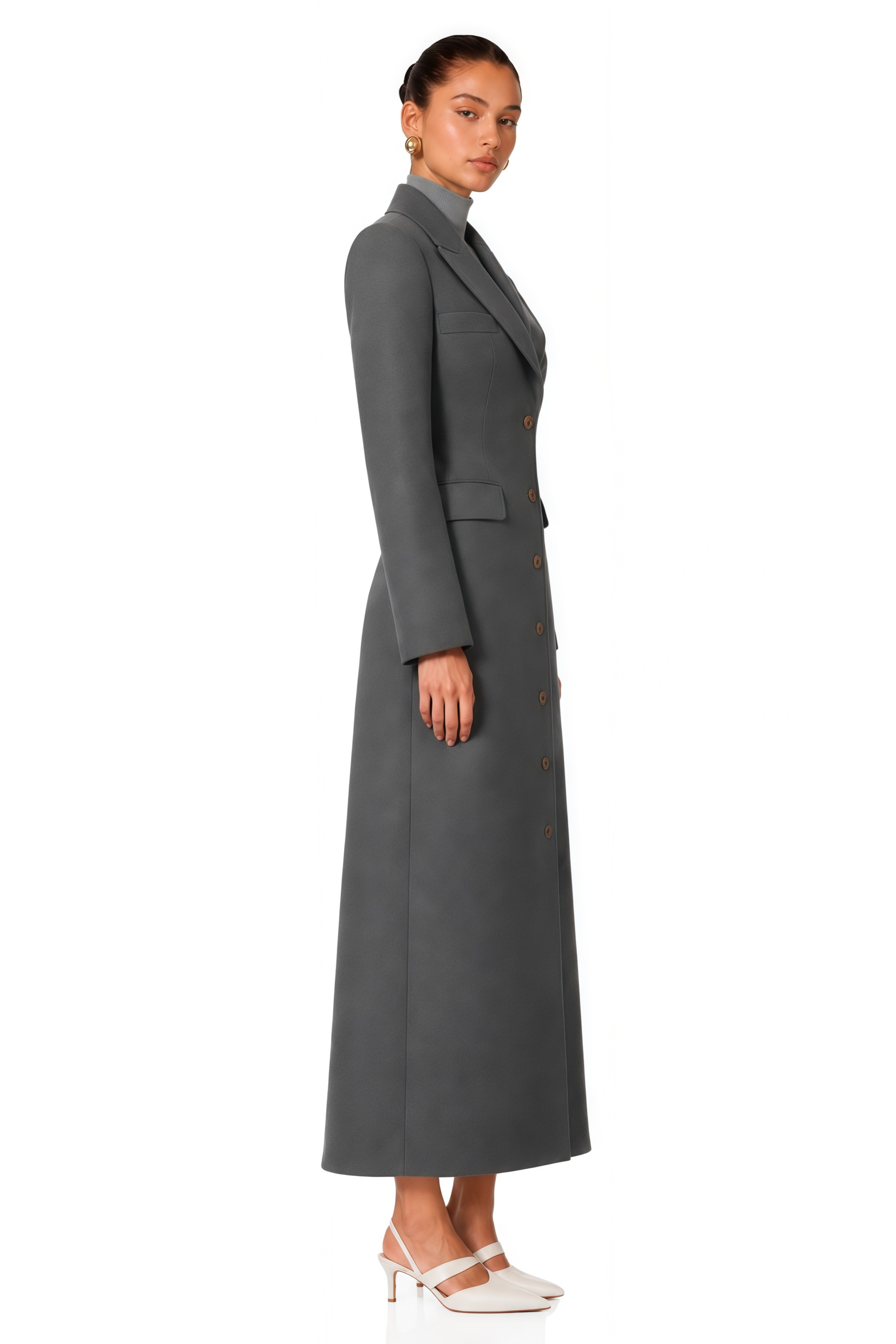 Leire Grey Single-Breasted Tweed Overcoat