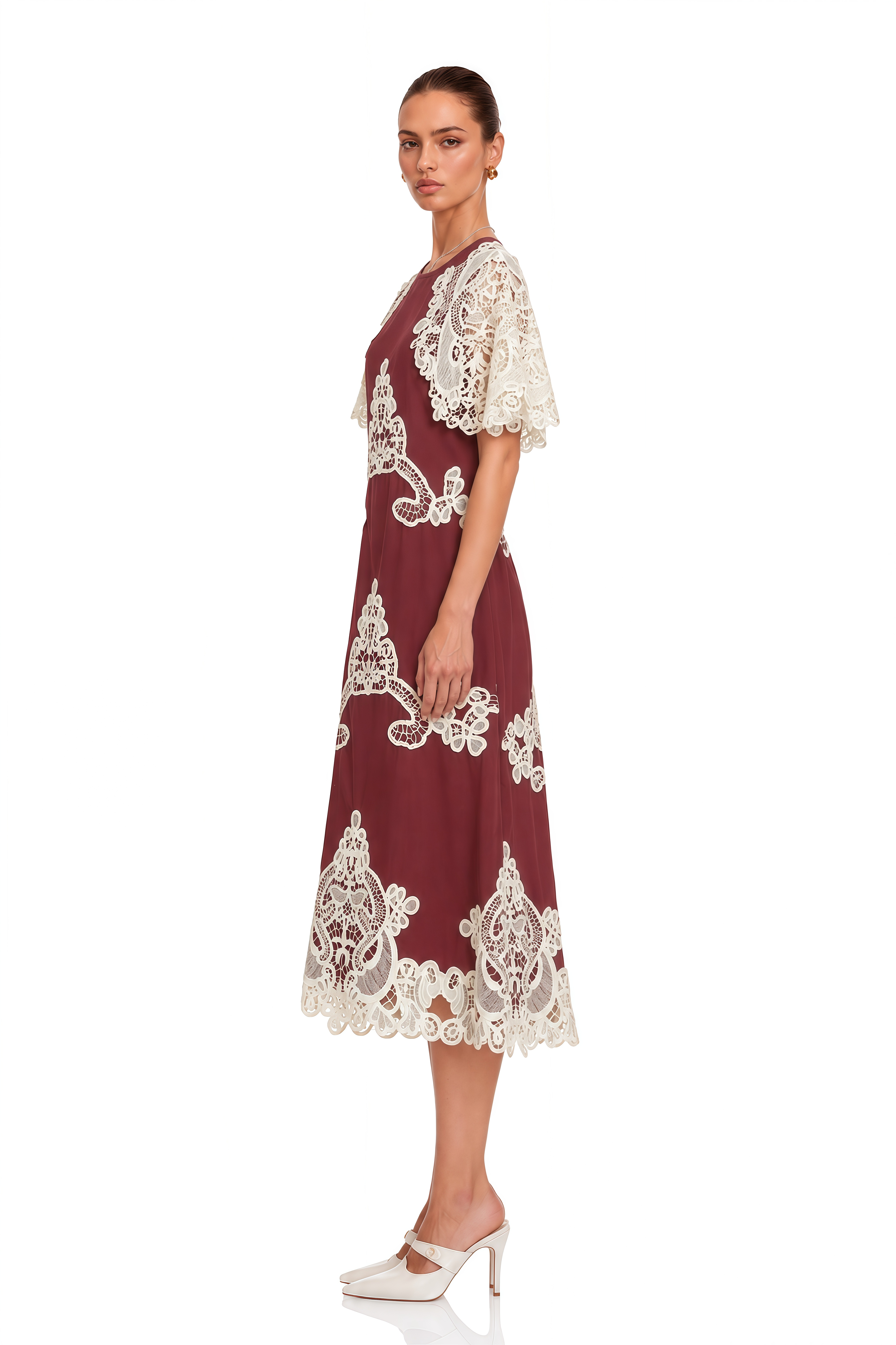 Julia Red Color Block Floral Embroidered Midi Dress