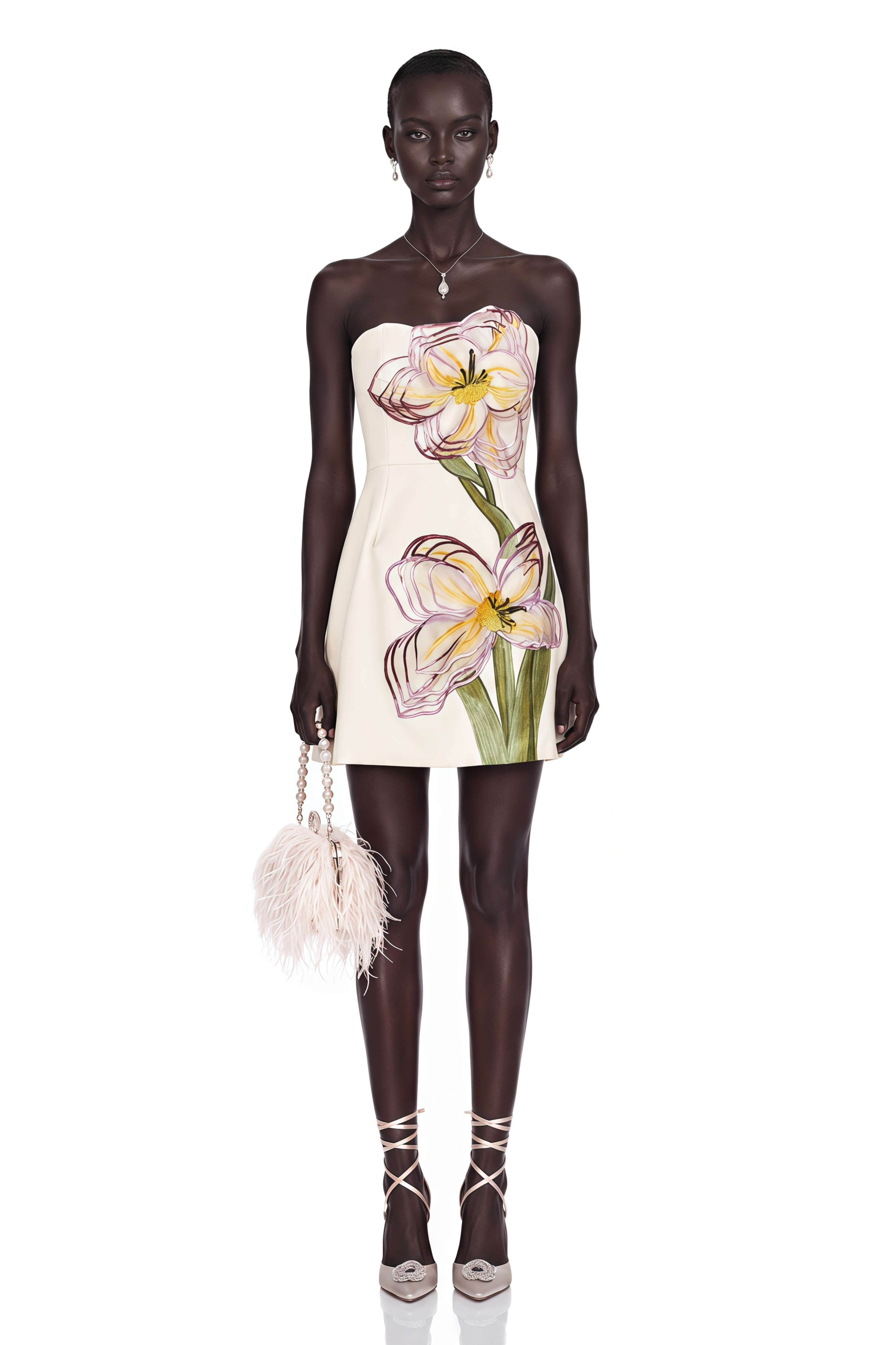 Irène White Off-Shoulder Sequin Floral Embroidered Mini Dress