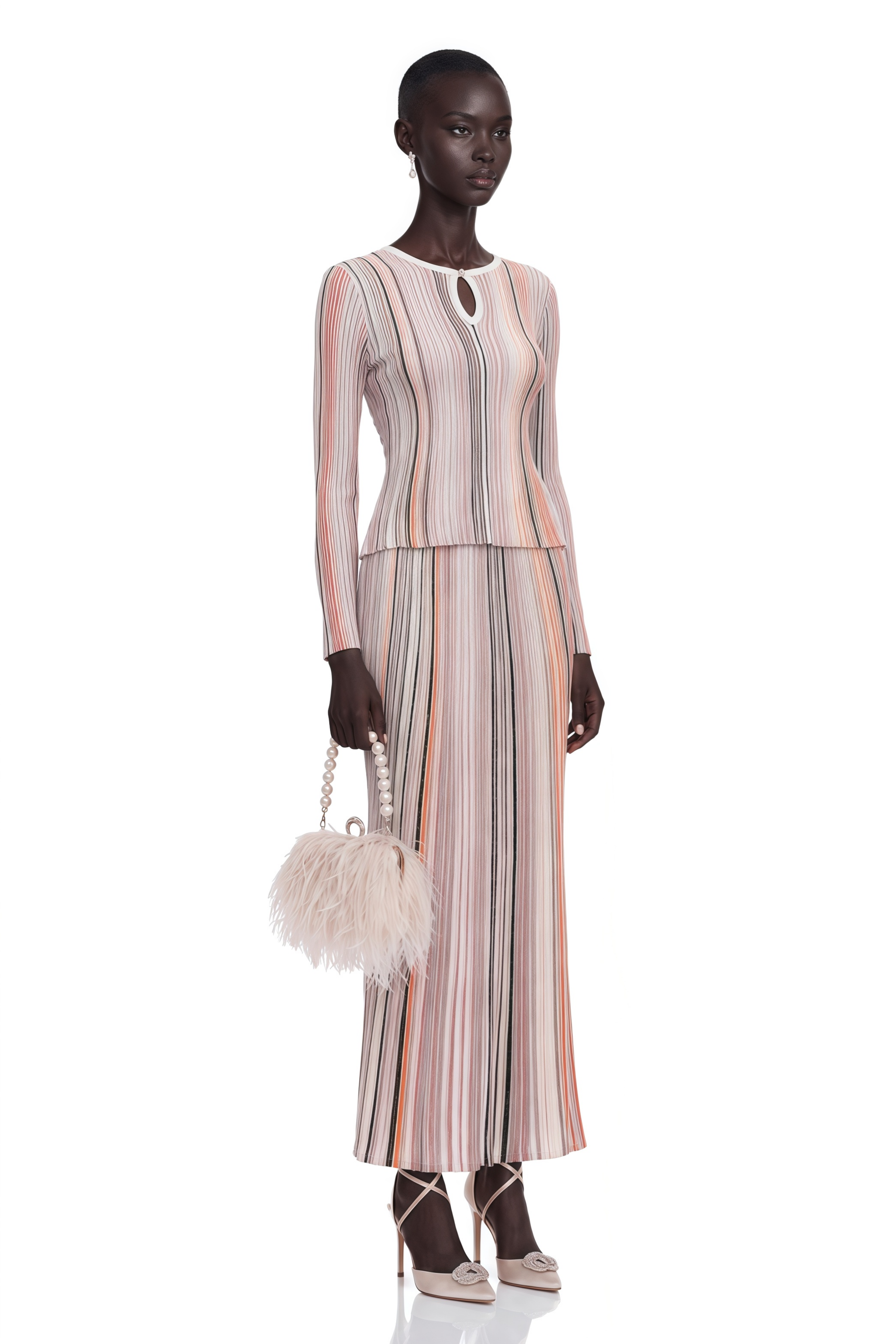 Aphrodite Neutral Glitter Pleated Knit Matching Set