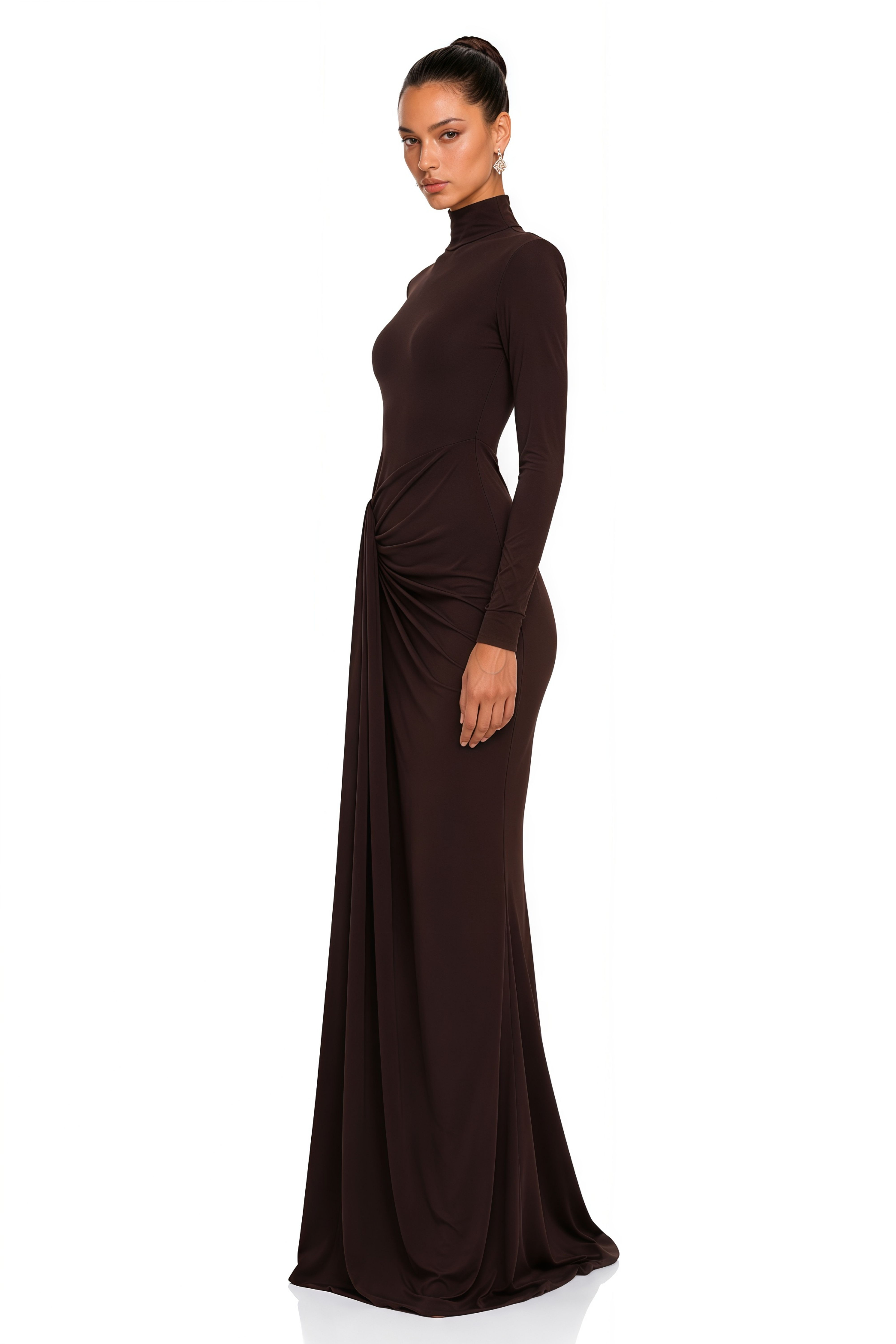 high neck brown maxi dress Neve Twist Knot Lana maxi