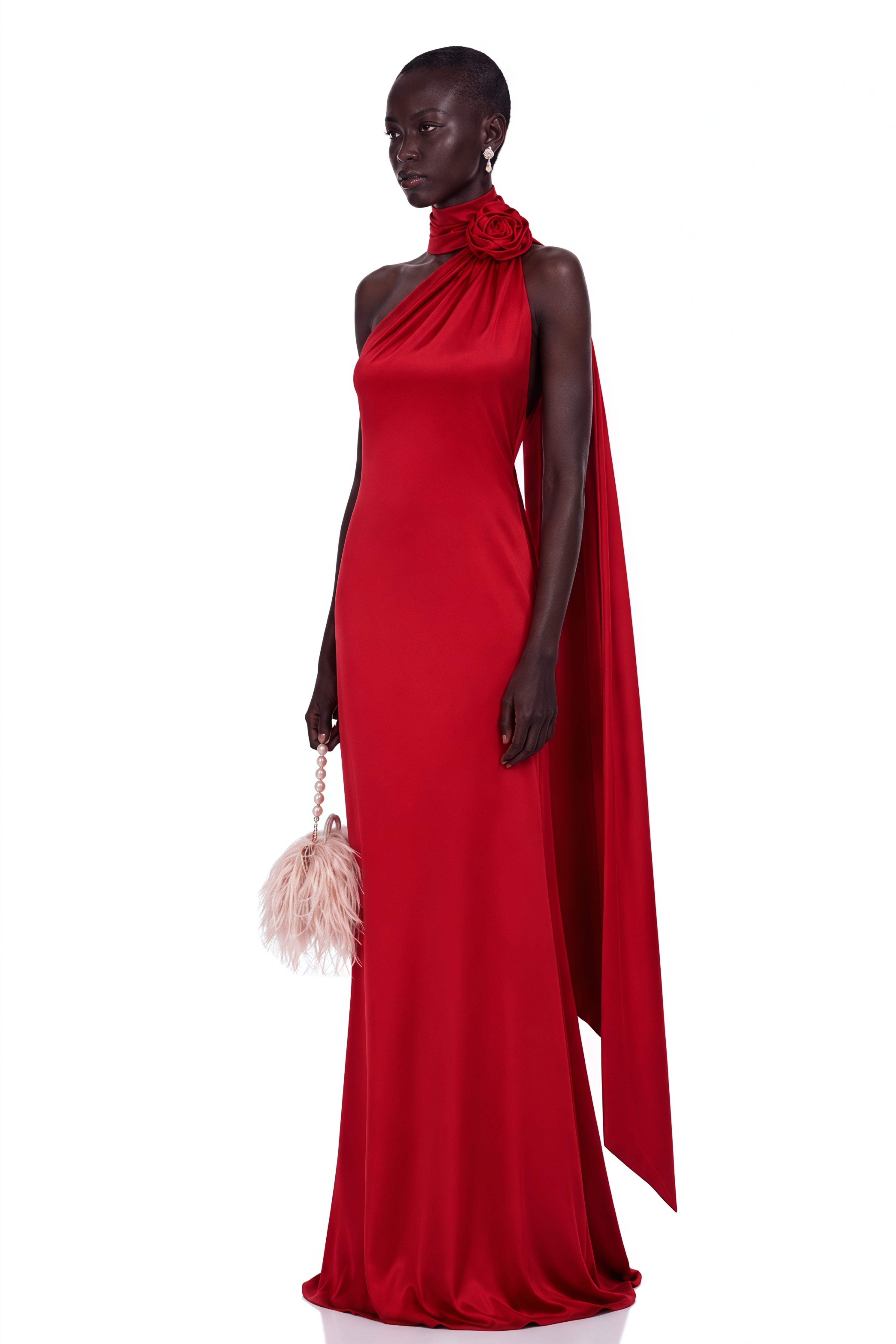 Frederica Red Halterneck 3D Petal Maxi Dress – Miss Rosier