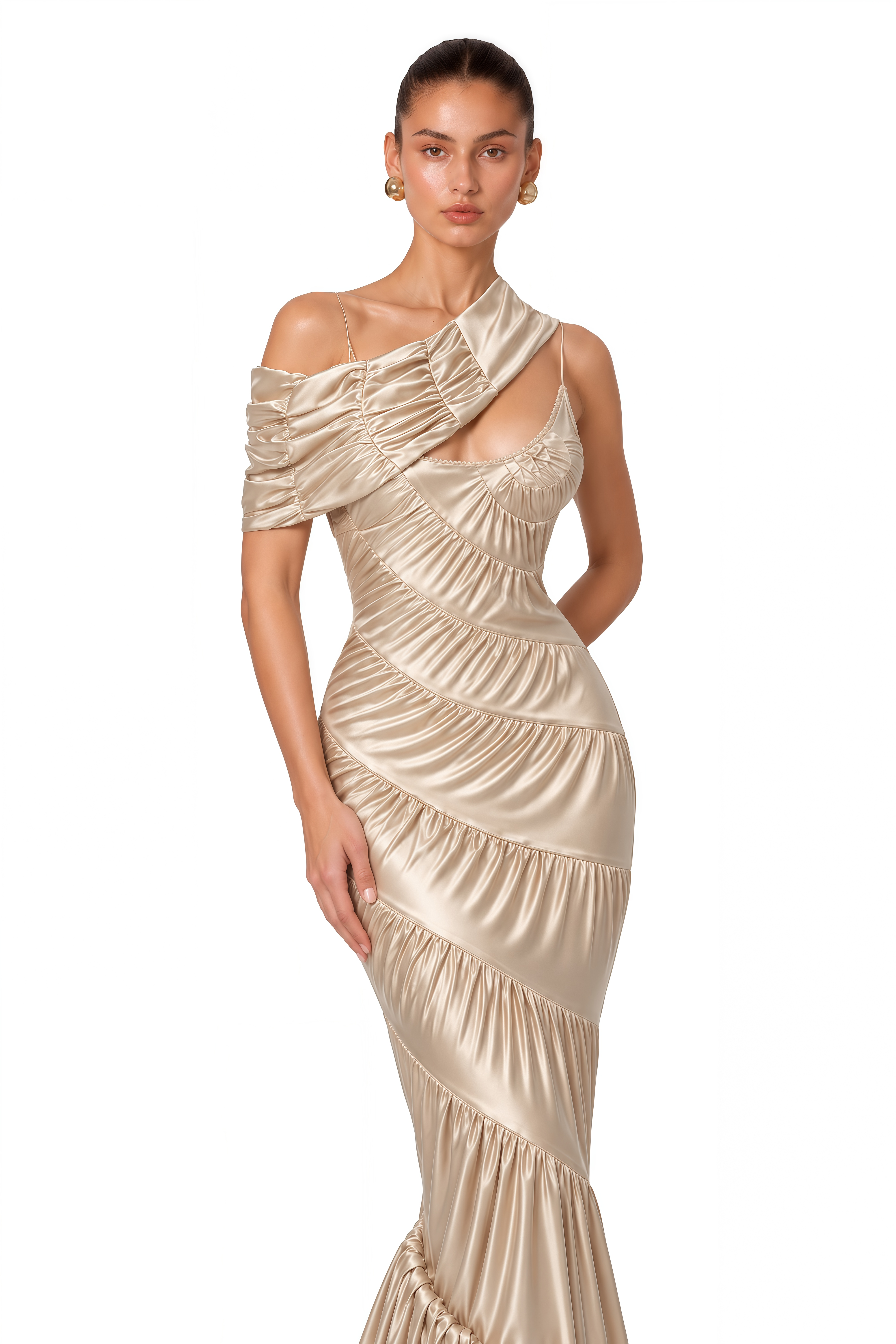 Cecilia Neutral Sea Ammonite Shirred Maxi Dress