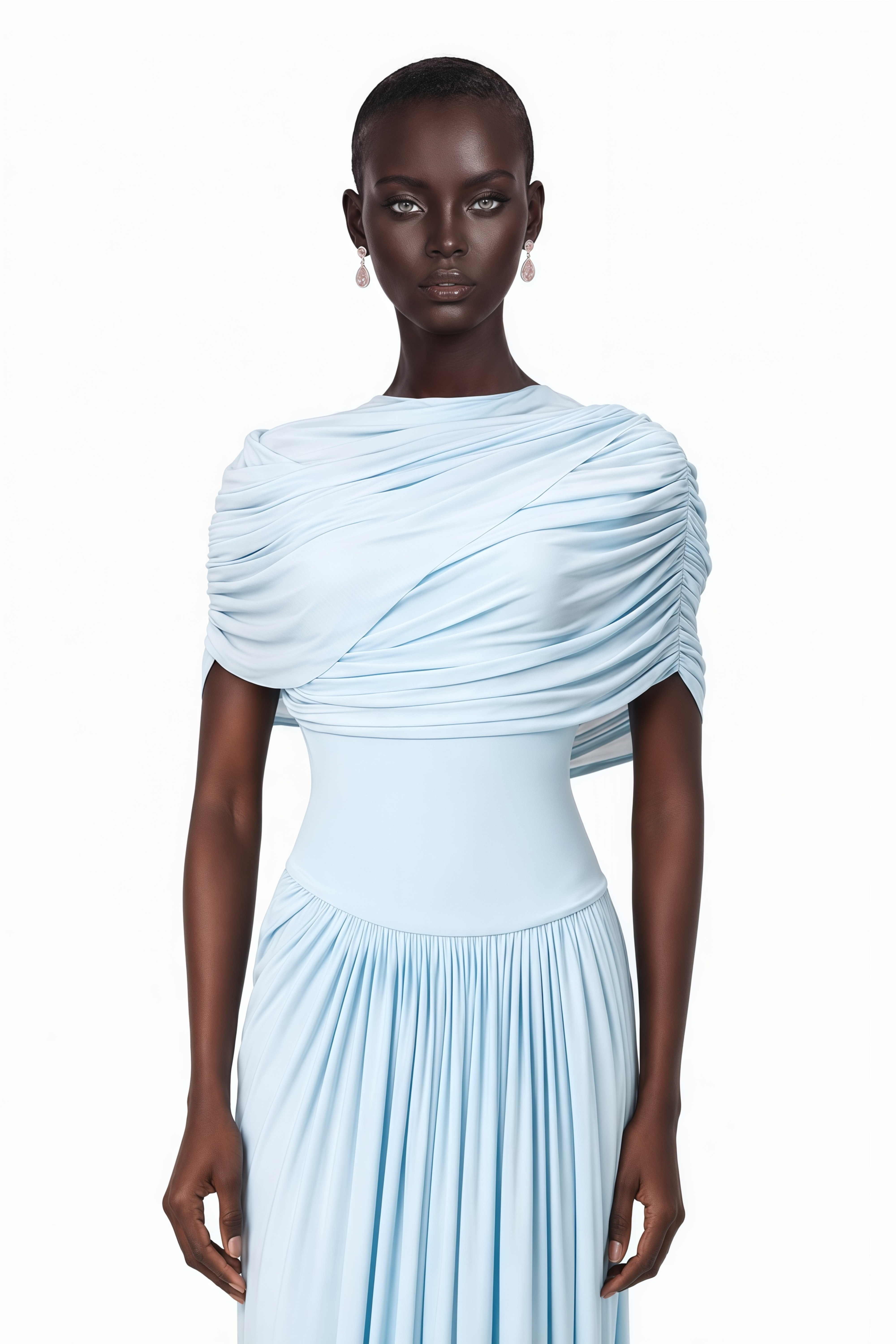 Catherine asymmetrical pleated maxi dress in Baby-blue