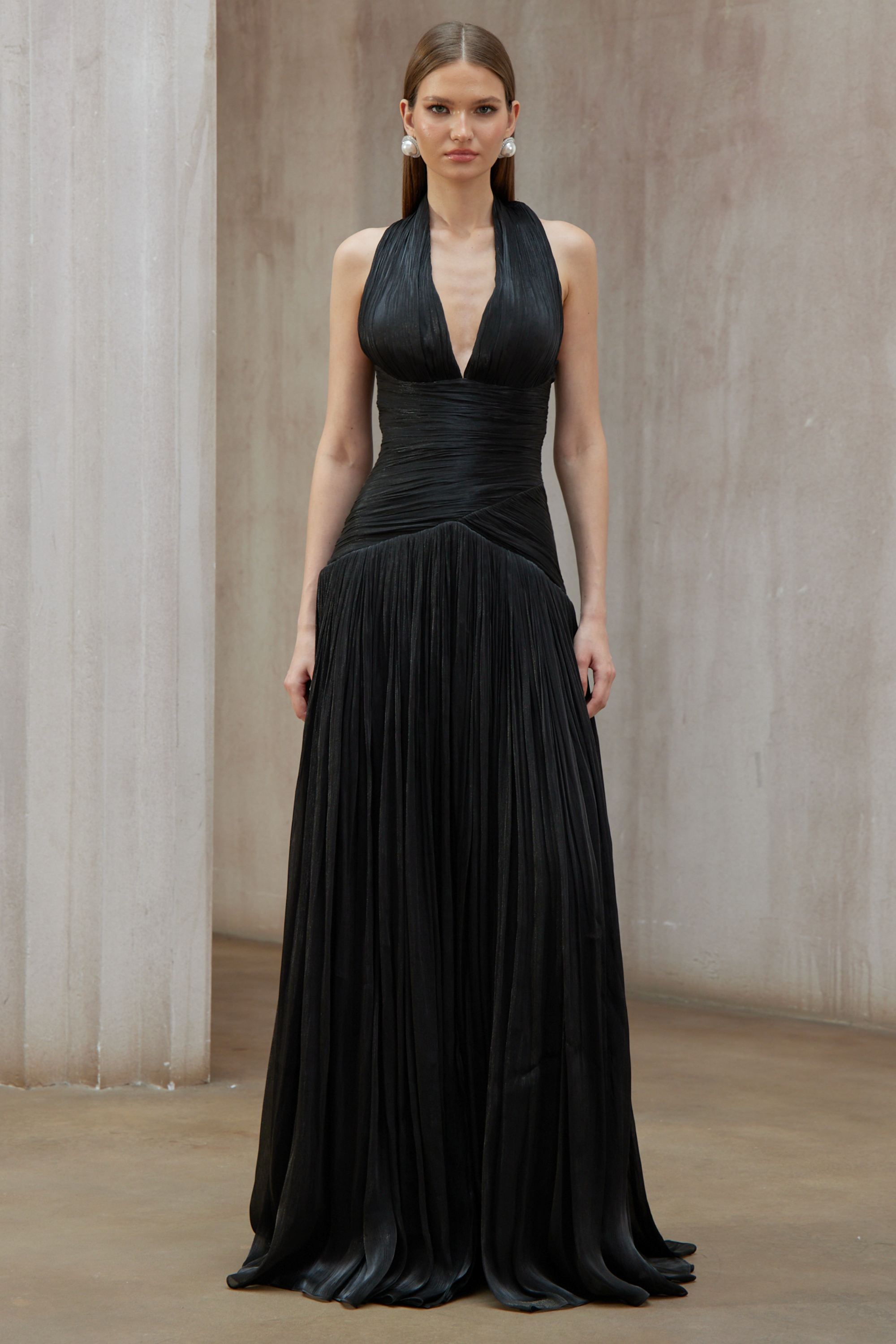 Black Gathered Maxi Dress