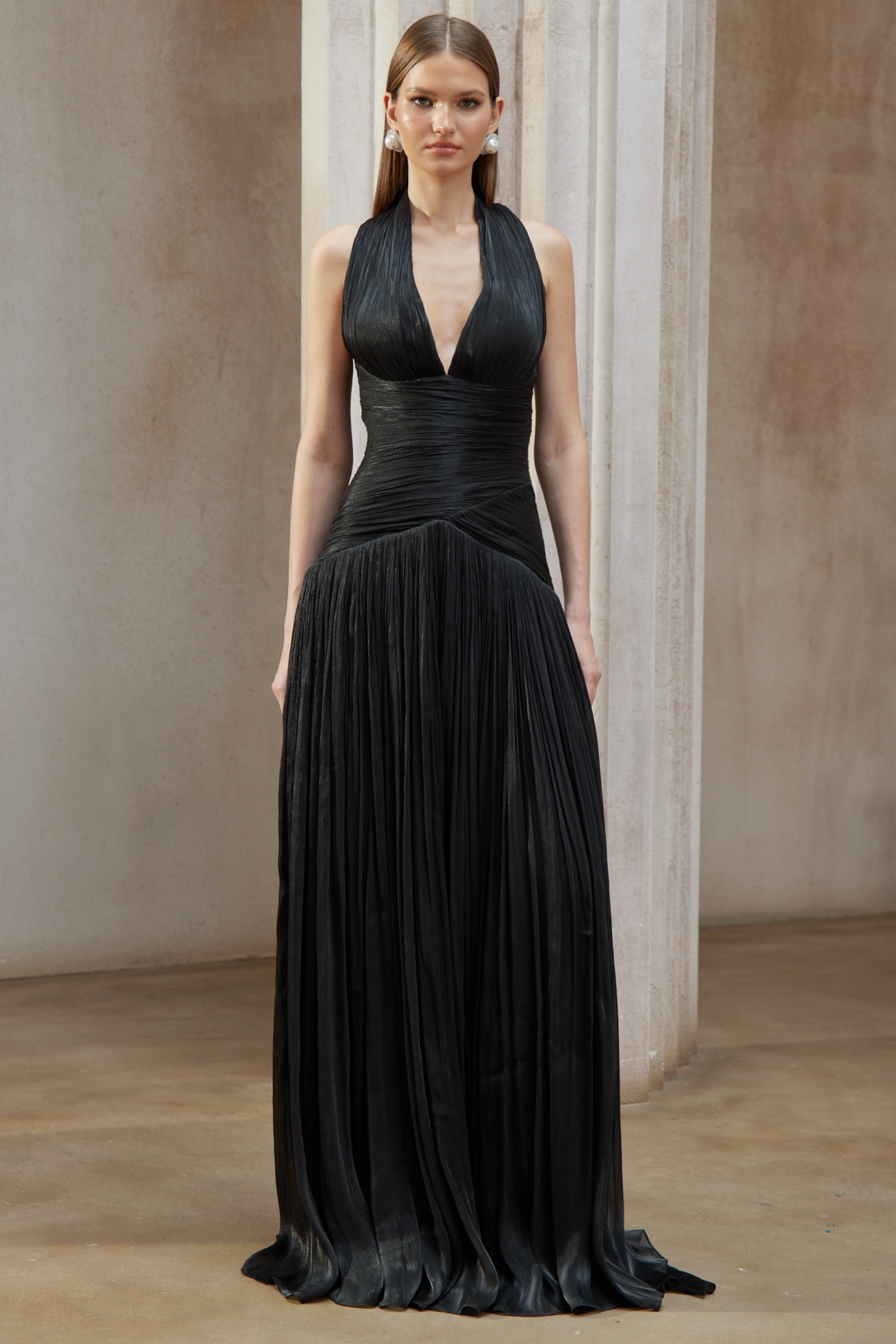 Black Gathered Maxi Dress